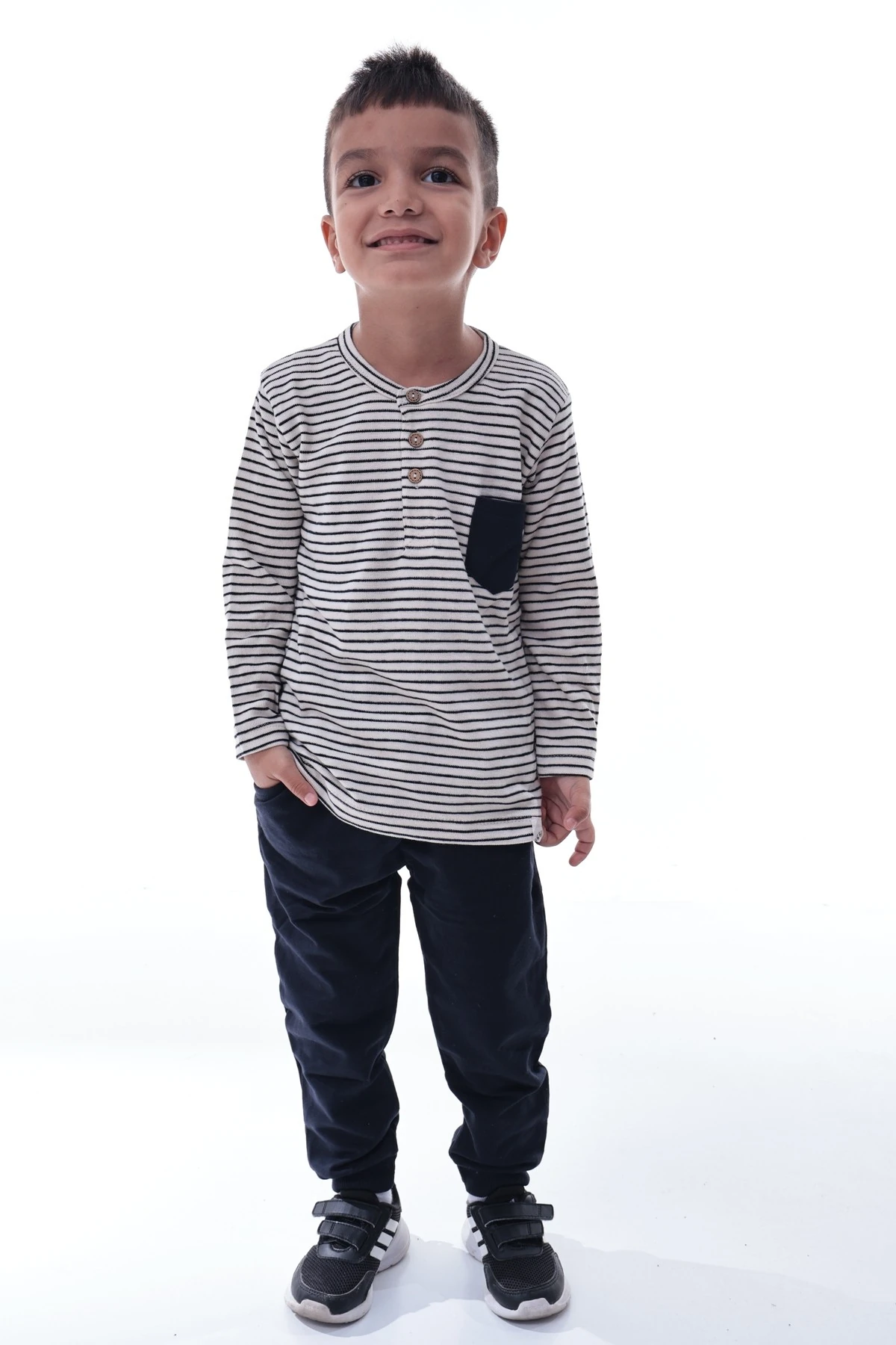 Erkek Çocuk Çizgili Uzun Kollu Tshirt ve Rahat Jogger Alt Takım | Günlük Spor Kombin