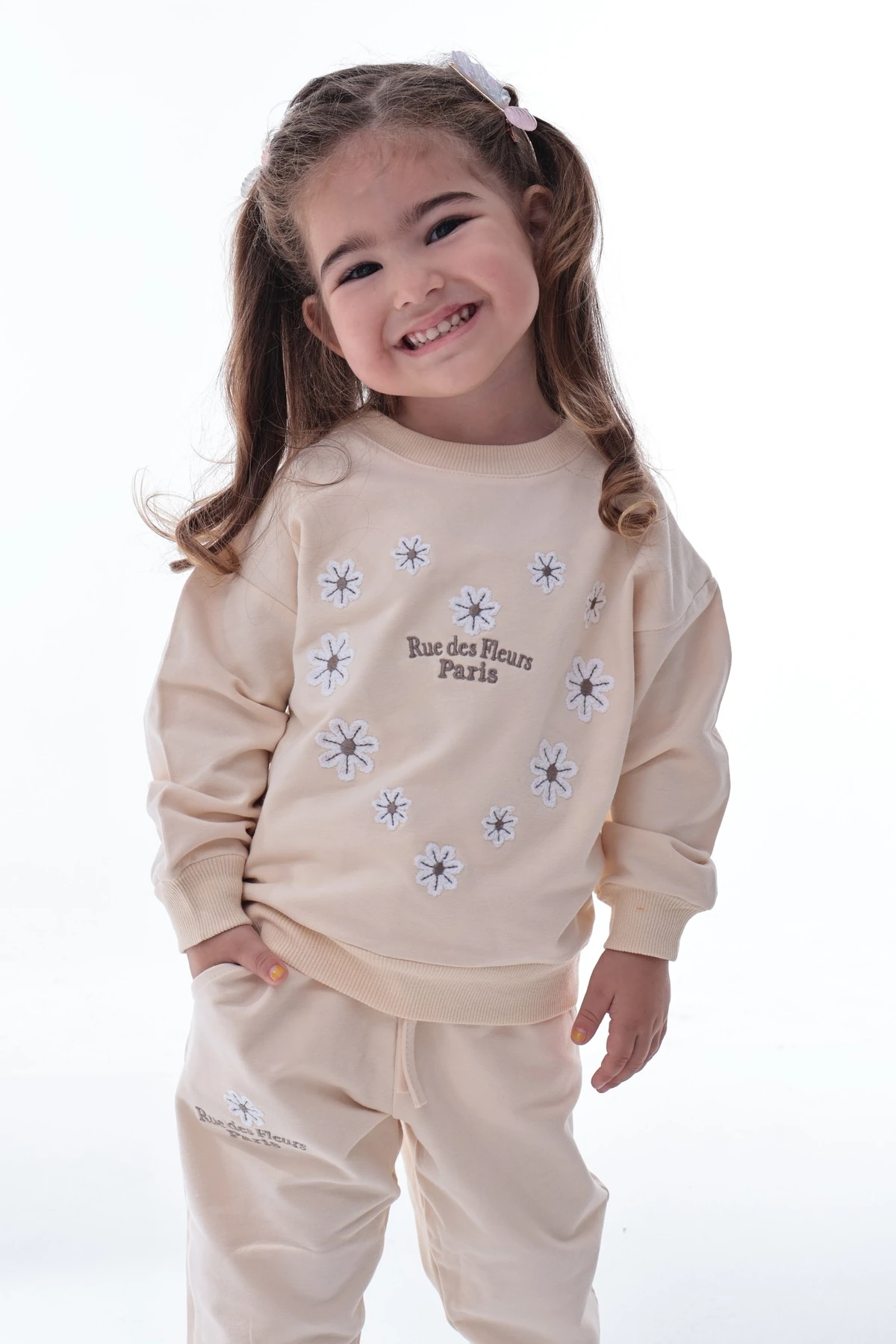 Kız Çocuk Pamuklu Eşofman Takımı – Pamuklu Çiçek Nakışlı Model