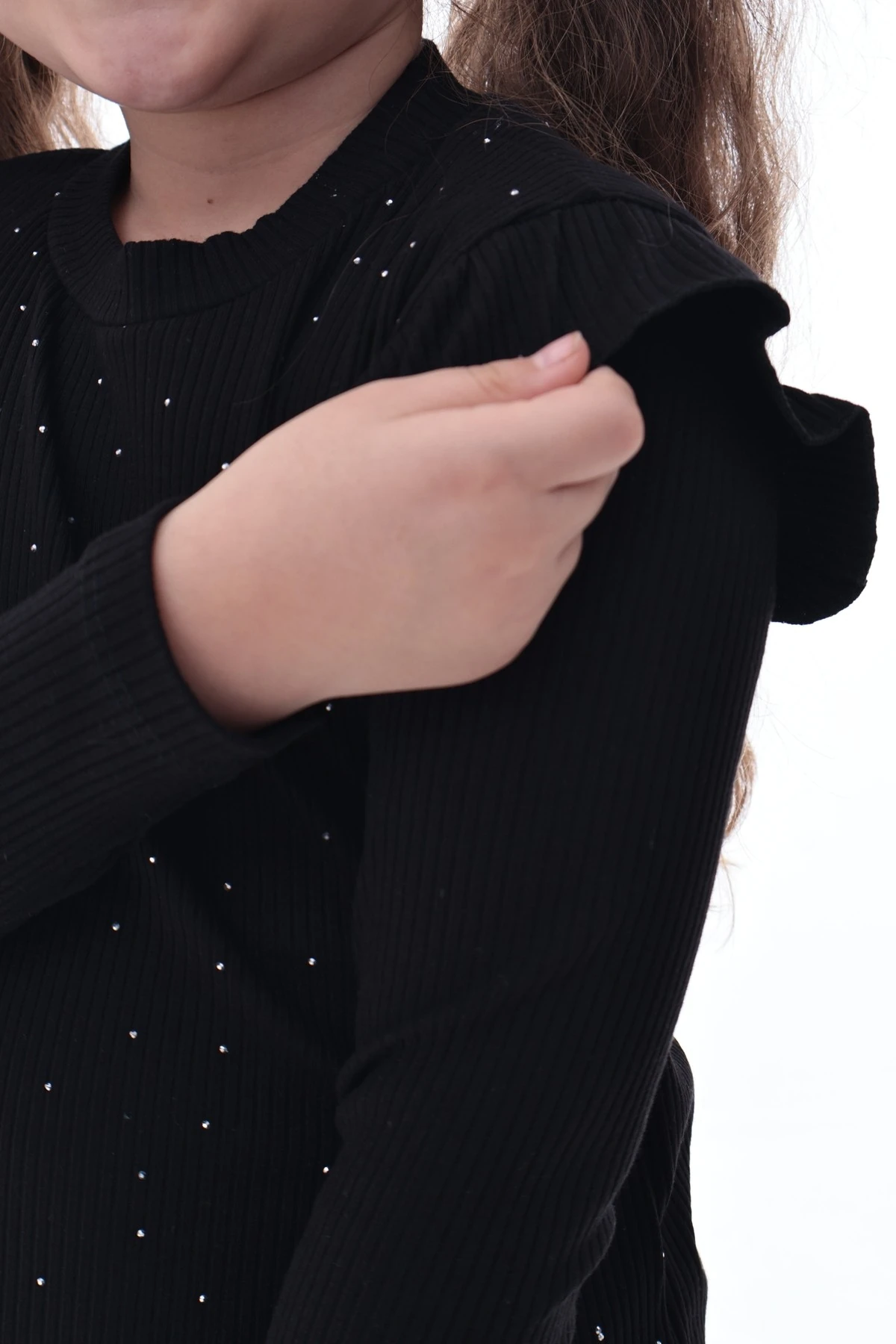 Kız Çocuk Taş Detaylı Uzun Kollu Ribana Tişört –Esnek Rahat Kumaş, Şık ve Günlük Kullanıma Uygun Üst