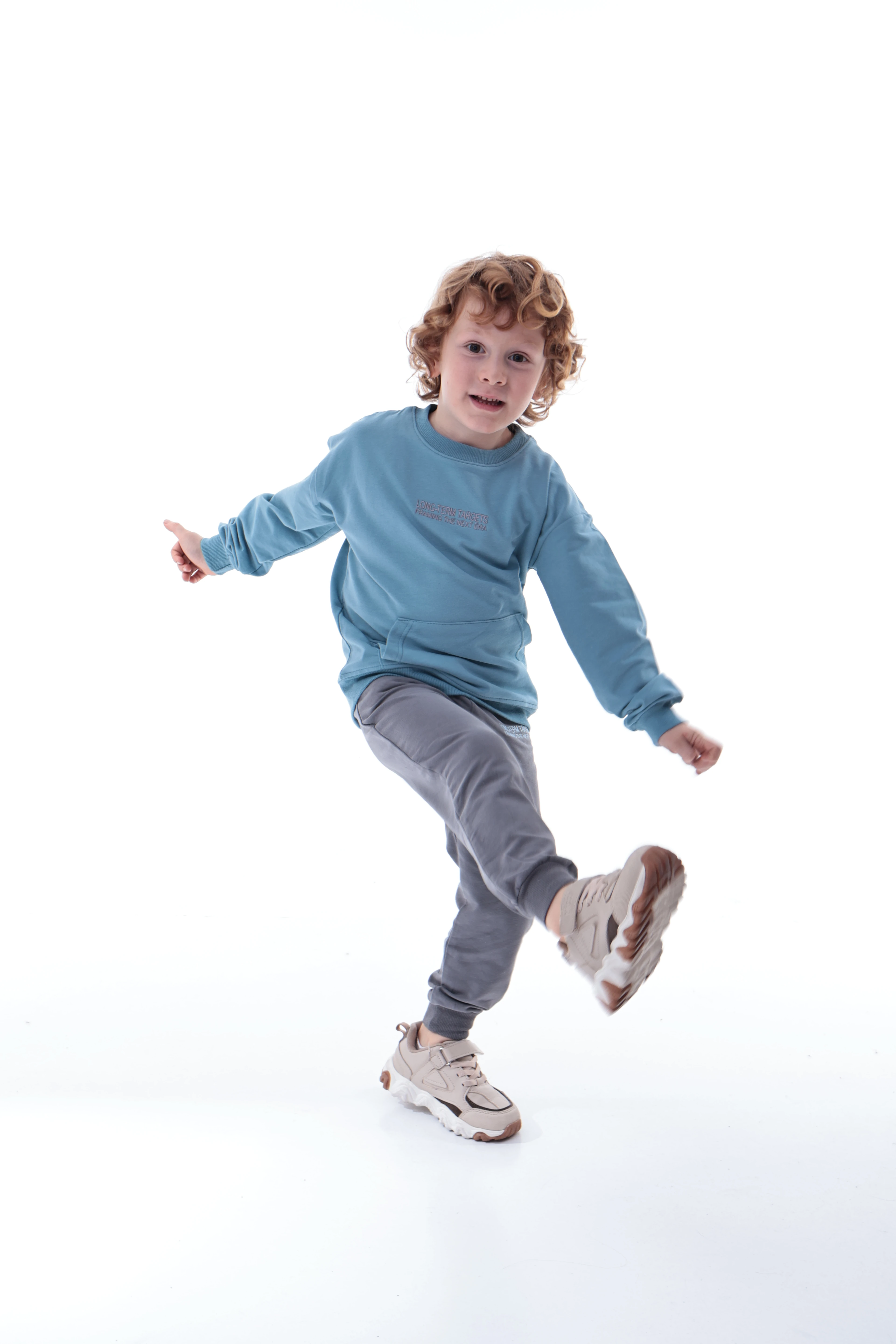 Erkek Çocuk Mavi Polar Eşofman Takımı | Yumuşak Kumaş Kapüşonlu Sweat & Rahat Jogger Alt