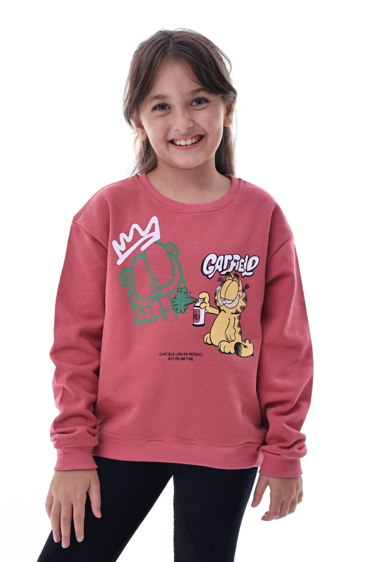 Kız Çocuk Garfield Baskılı Pembe Sweatshirt – Rahat ve Eğlenceli