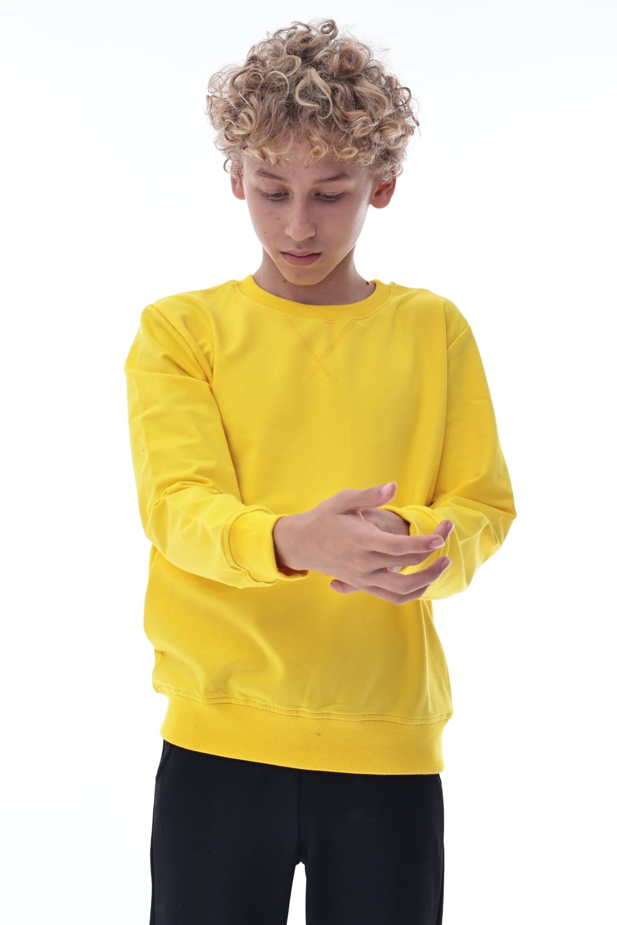 Sarı Erkek Çocuk Sweatshirt – Pamuklu Rahat Kalıp Günlük Model