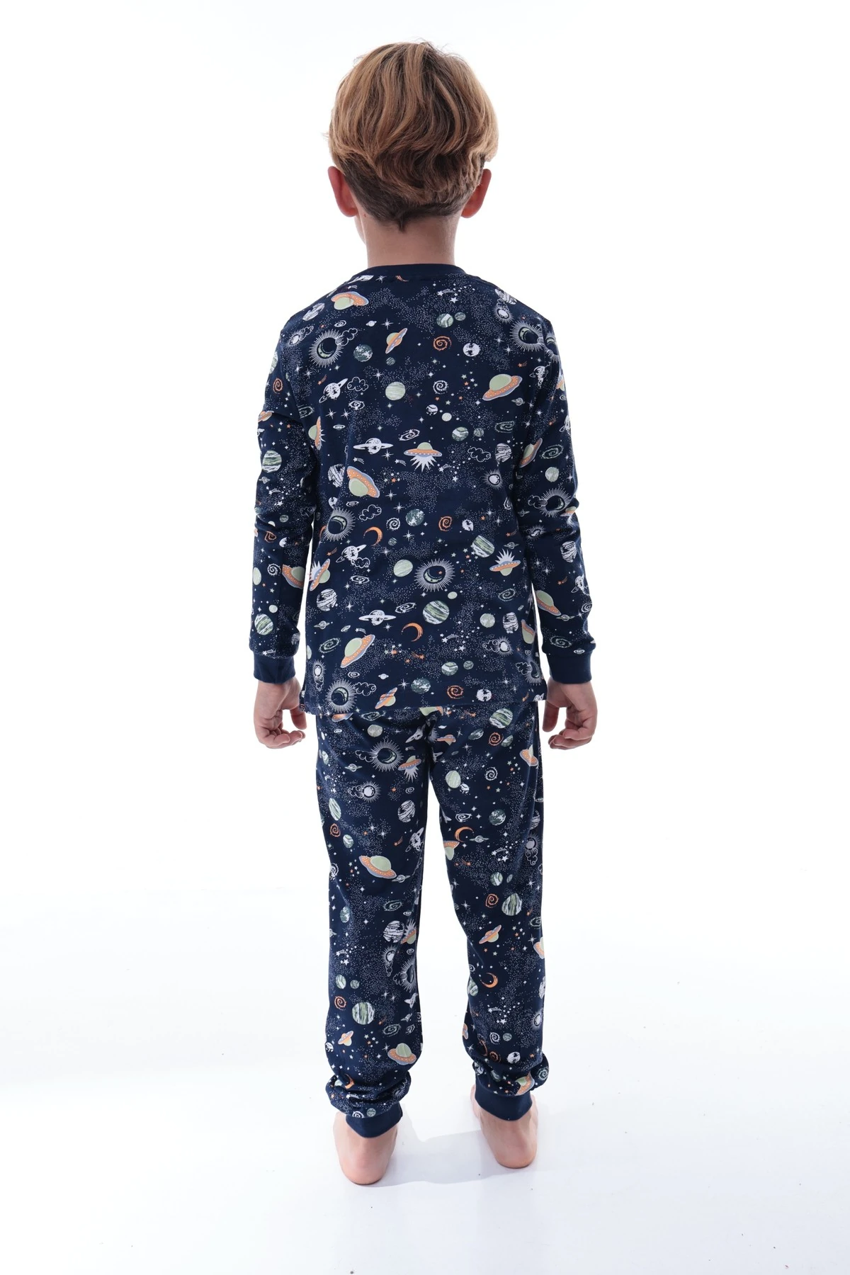 Erkek Çocuk %100 Pamuk Uzay Desenli Pijama Takımı - Pamuklu Rahat Kışlık Takım