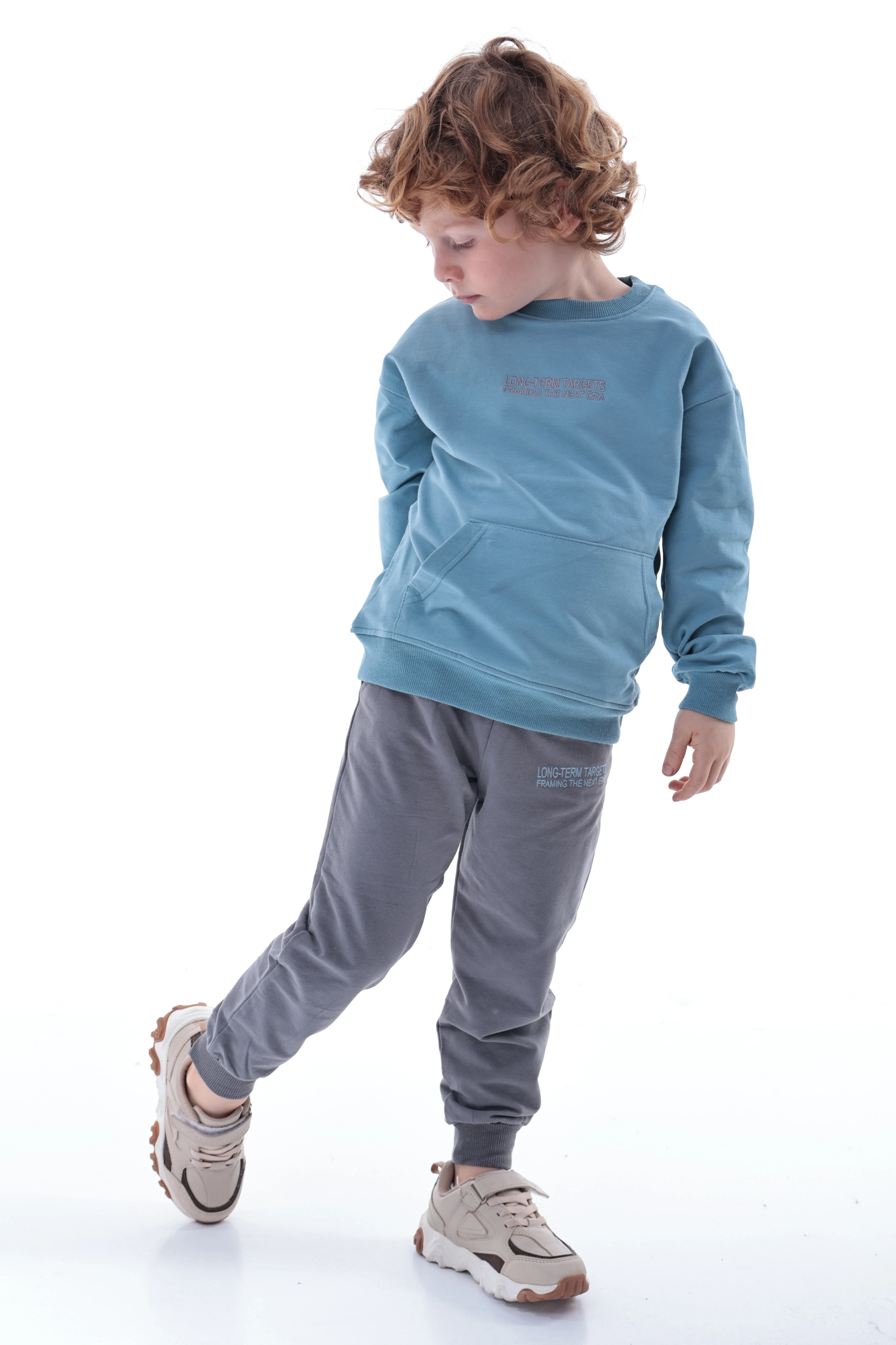 Erkek Çocuk Mavi Polar Eşofman Takımı | Yumuşak Kumaş Kapüşonlu Sweat & Rahat Jogger Alt