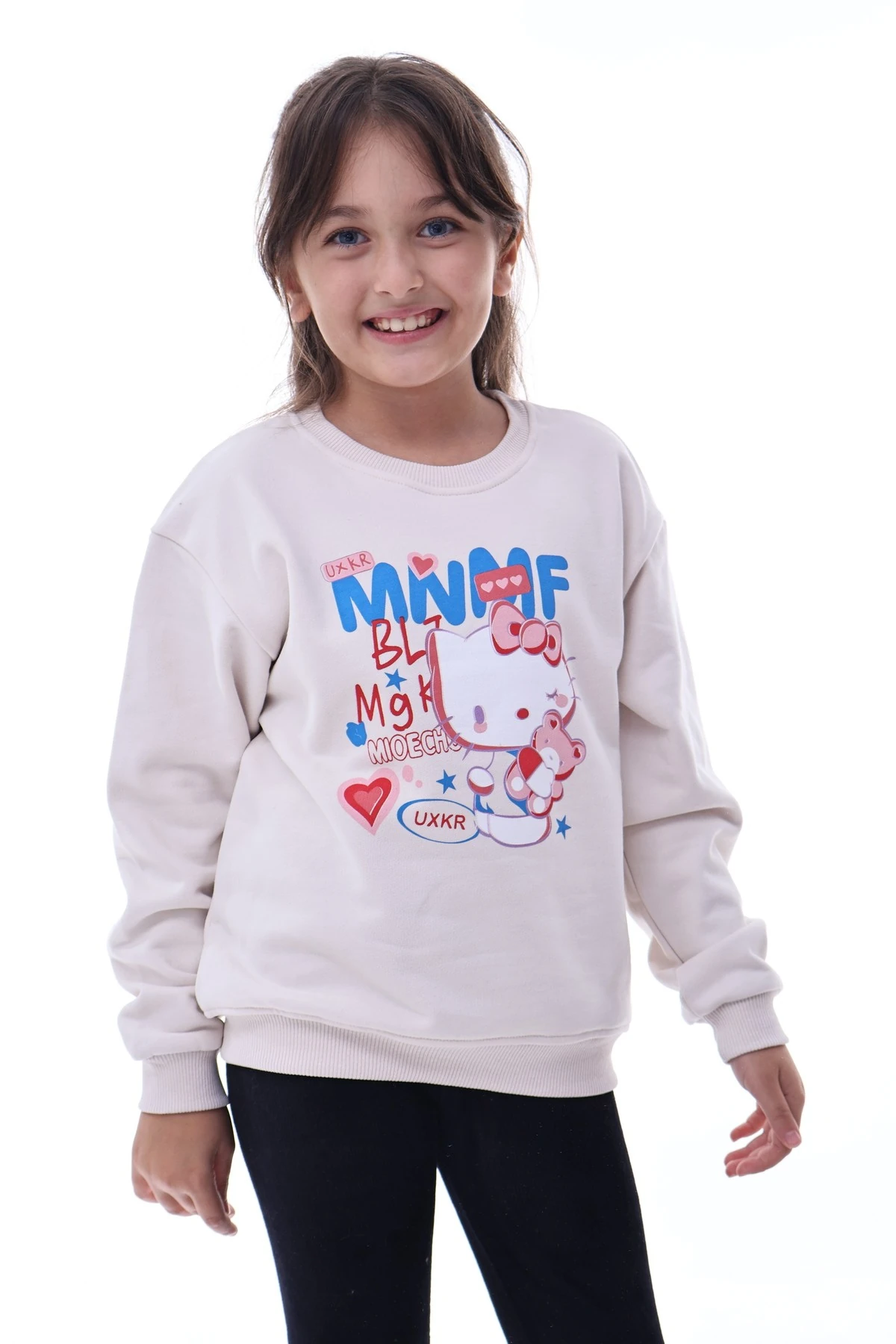 Kız Çocuk Karakter Baskılı Bej Sweatshirt – Yumuşak ve Rahat