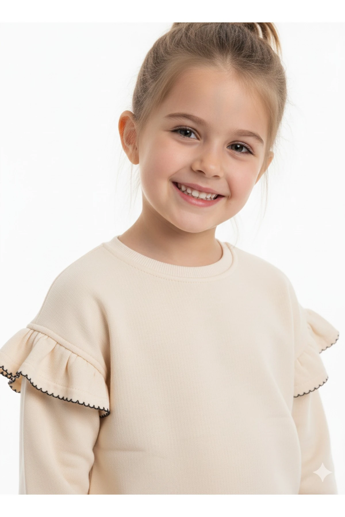 Kız Çocuk Volan Kol Sweatshirt ve Fitilli Paça Detaylı Pantolon Takımı – Rahat Kalıp, Yumuşak Kumaş