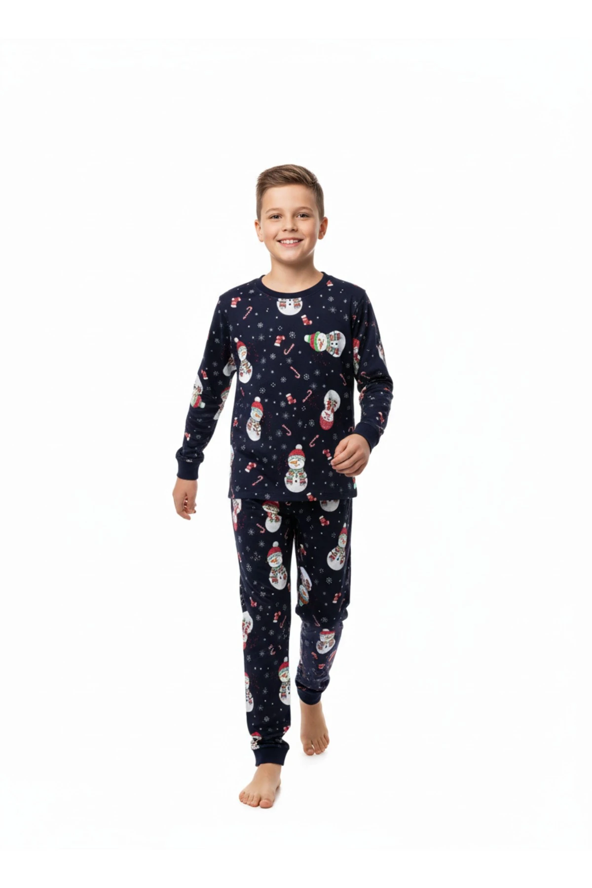 Erkek Çocuk Pamuklu Pijama Takımı – Noel Yılbaşı Desenli Yumuşak Kumaş %100 Pamuk