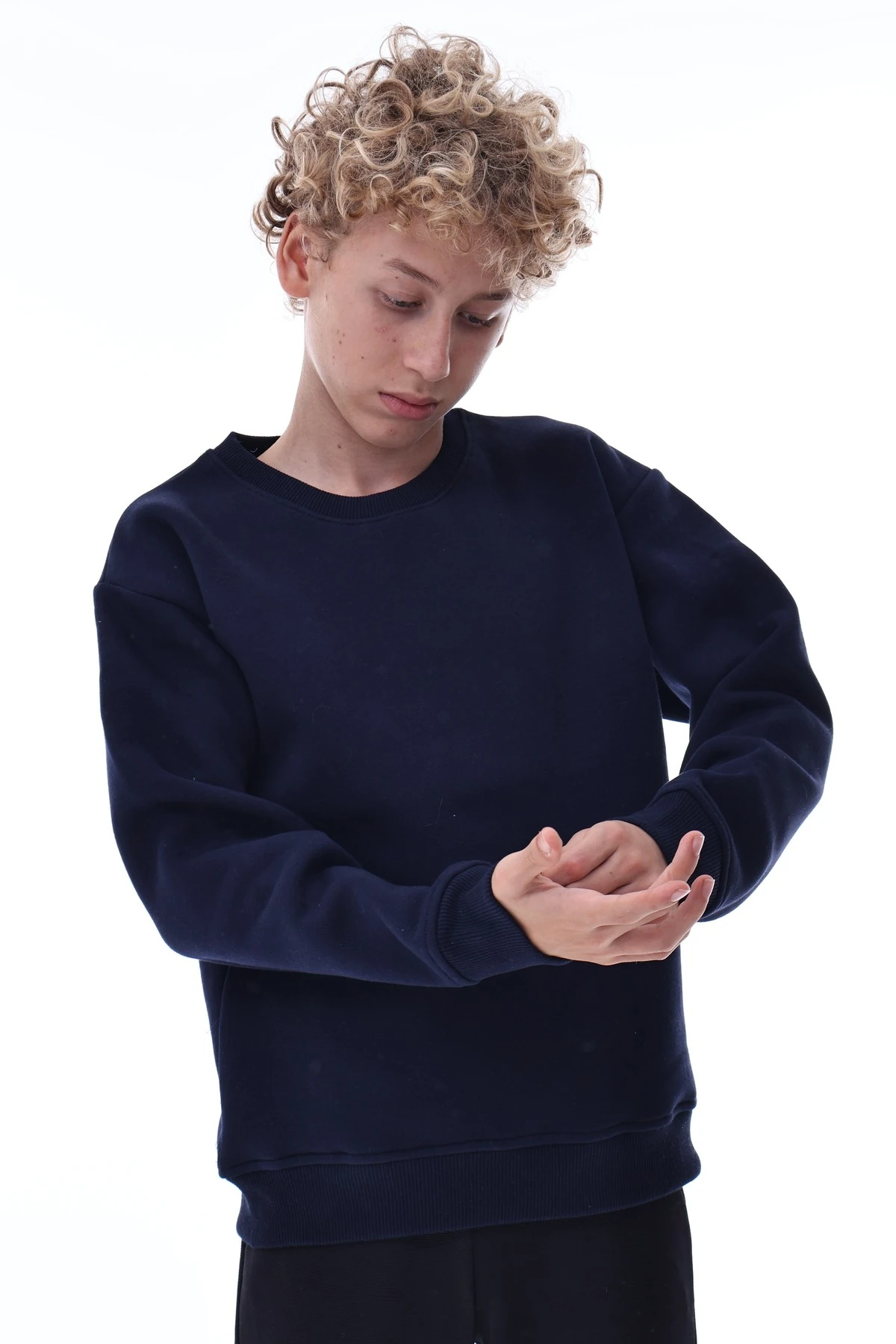 Lacivert Erkek Çocuk Sweat – Pamuklu Rahat Kalıp Basic Uzun Kollu