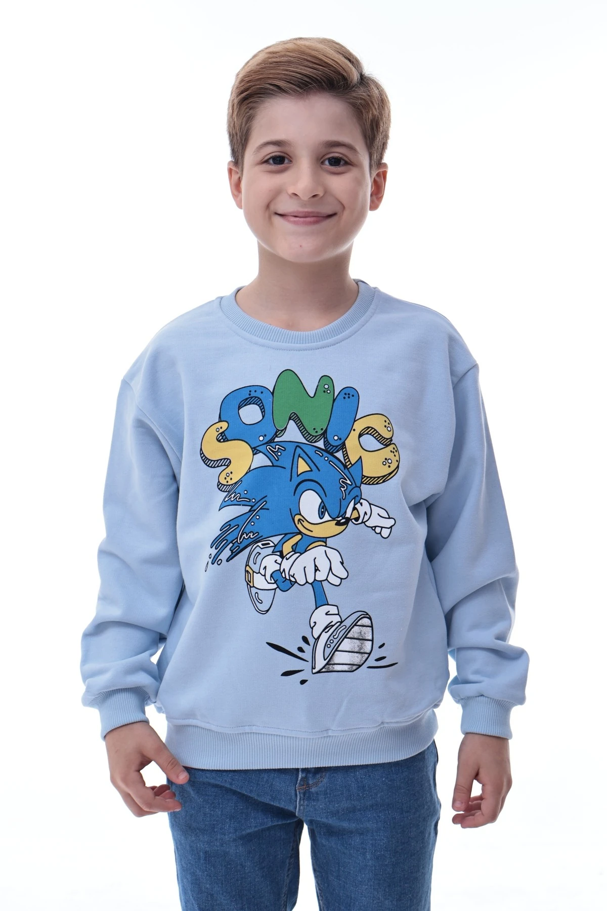 Sonic Baskılı Erkek Çocuk Sweatshirt Gamer Oyun Temalı Rahat Ve Konforlu