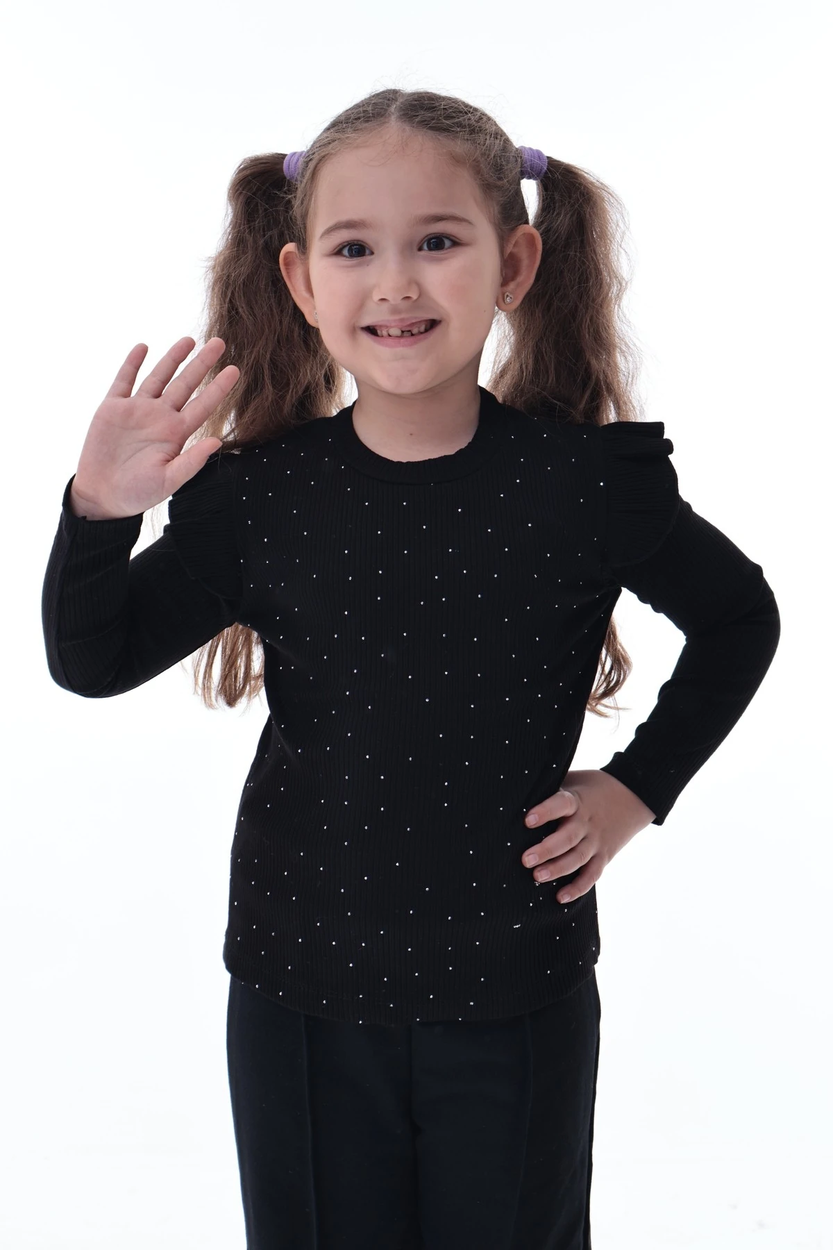 Kız Çocuk Taş Detaylı Uzun Kollu Ribana Tişört –Esnek Rahat Kumaş, Şık ve Günlük Kullanıma Uygun Üst