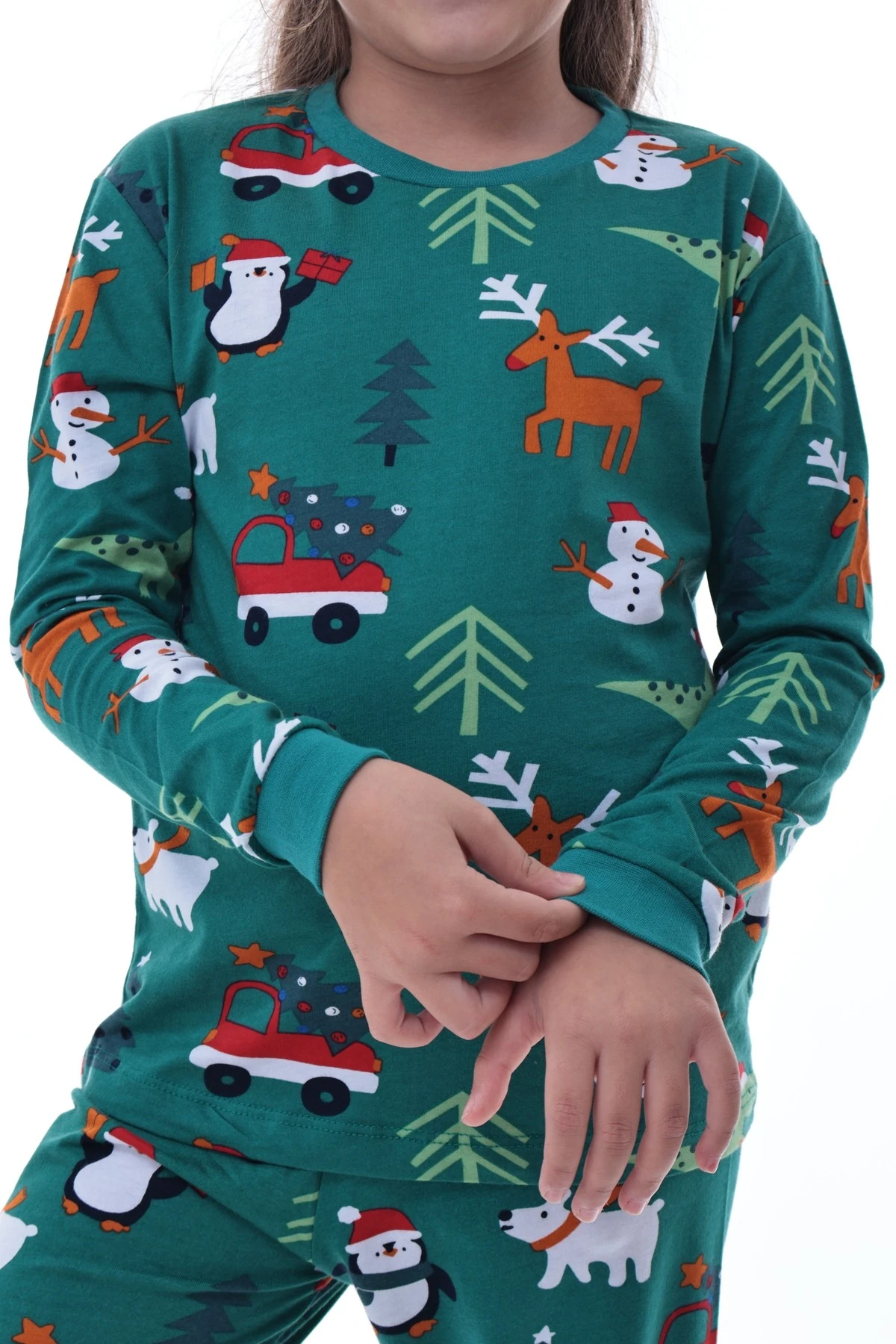 Çocuk Kış Noel Yıllbaşı Desenli Pamuklu Pijama Takımı Unisex – Rahat, Sıcak ve Eğlenceli Ev Giyim