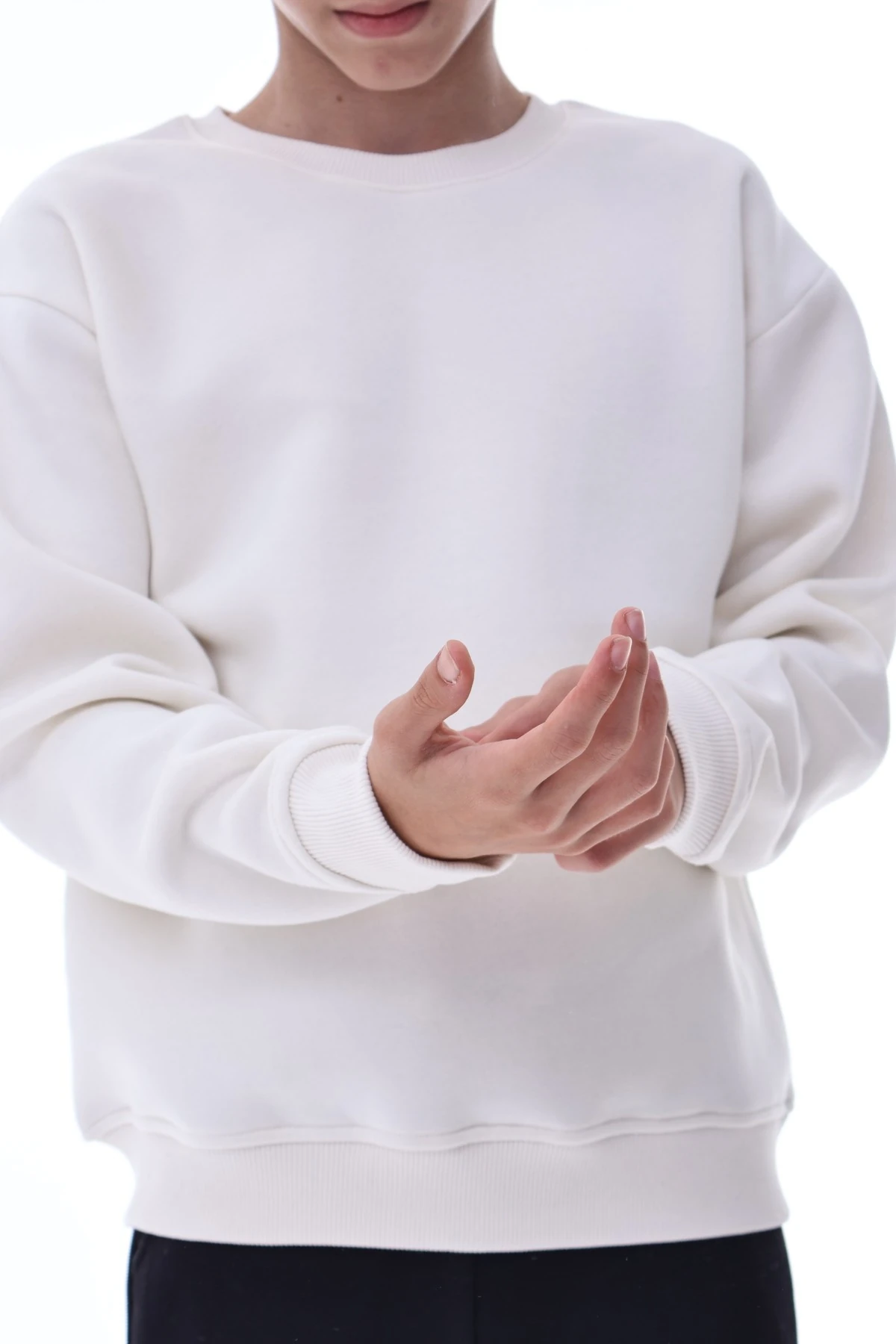 Ekru Erkek Çocuk Sweat – Pamuklu Rahat Kalıp Basic Uzun Kollu