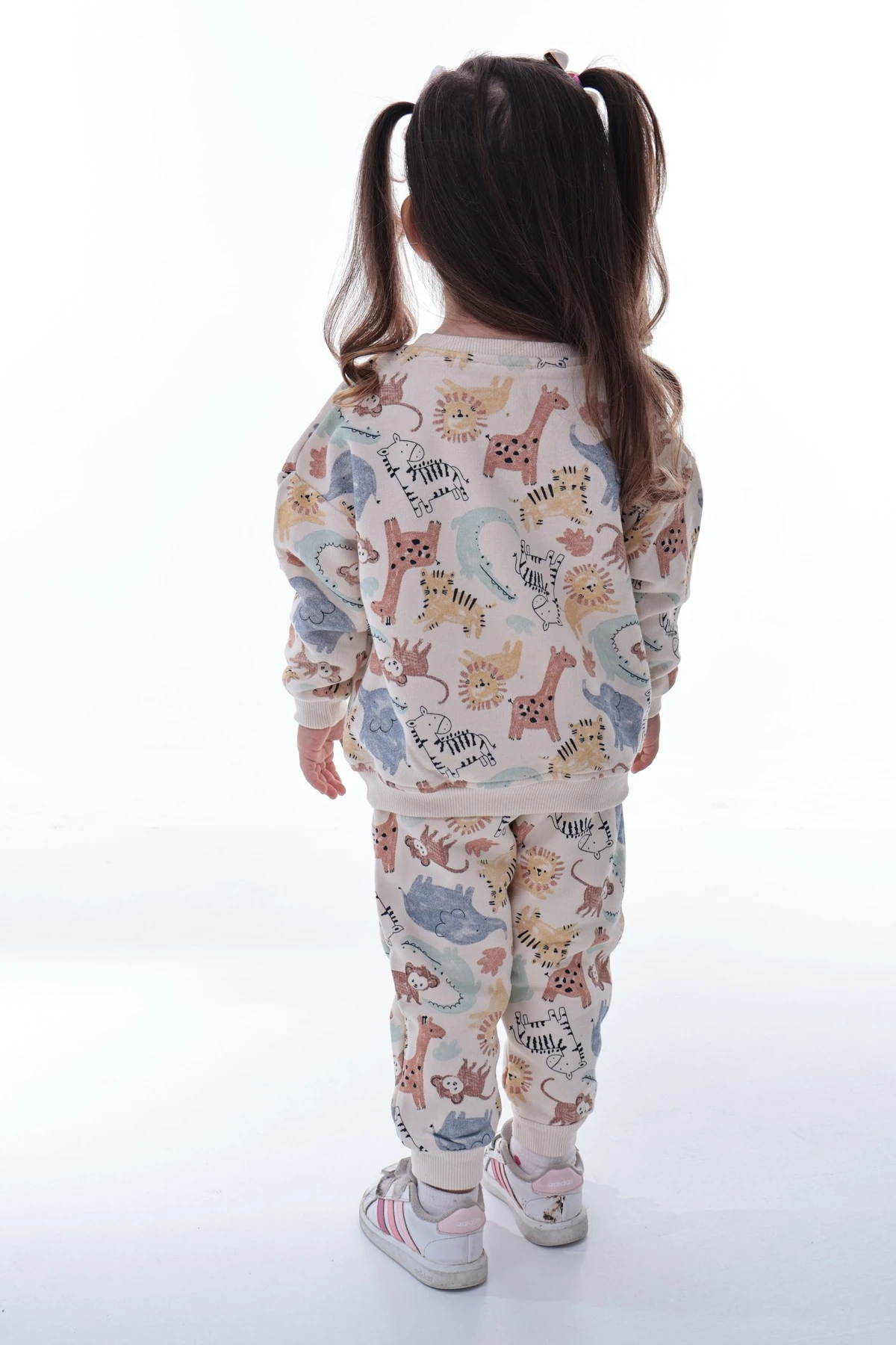 Kız Çocuk Renkli Hayvan Desenli Sweatshirt Jogger Takım | Yumuşak Rahat Günlük Giyim