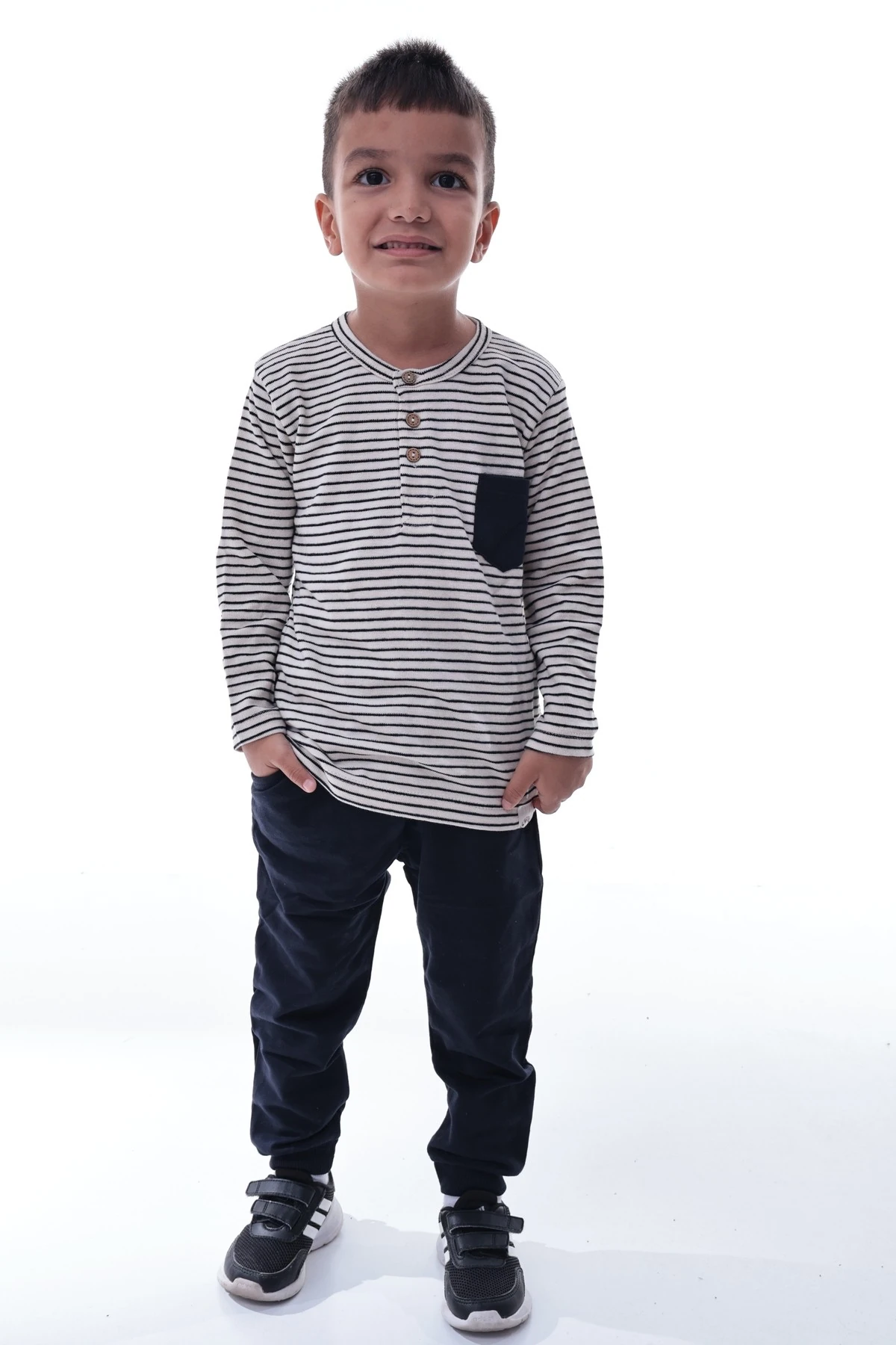 Erkek Çocuk Çizgili Uzun Kollu Tshirt ve Rahat Jogger Alt Takım | Günlük Spor Kombin