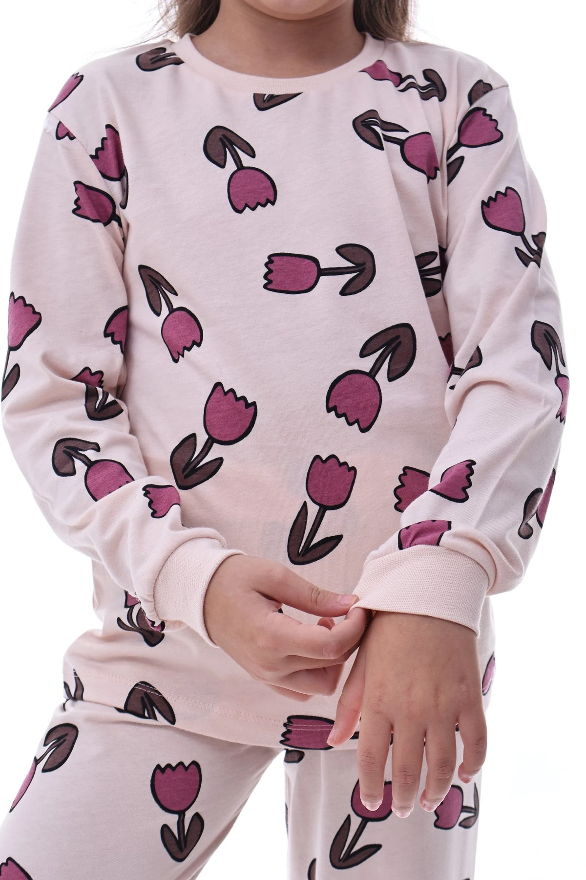 Kız Çocuk %100 Pamuklu Desenli Pijama Takımı – Uzun Kollu Rahat Ev Giyimi