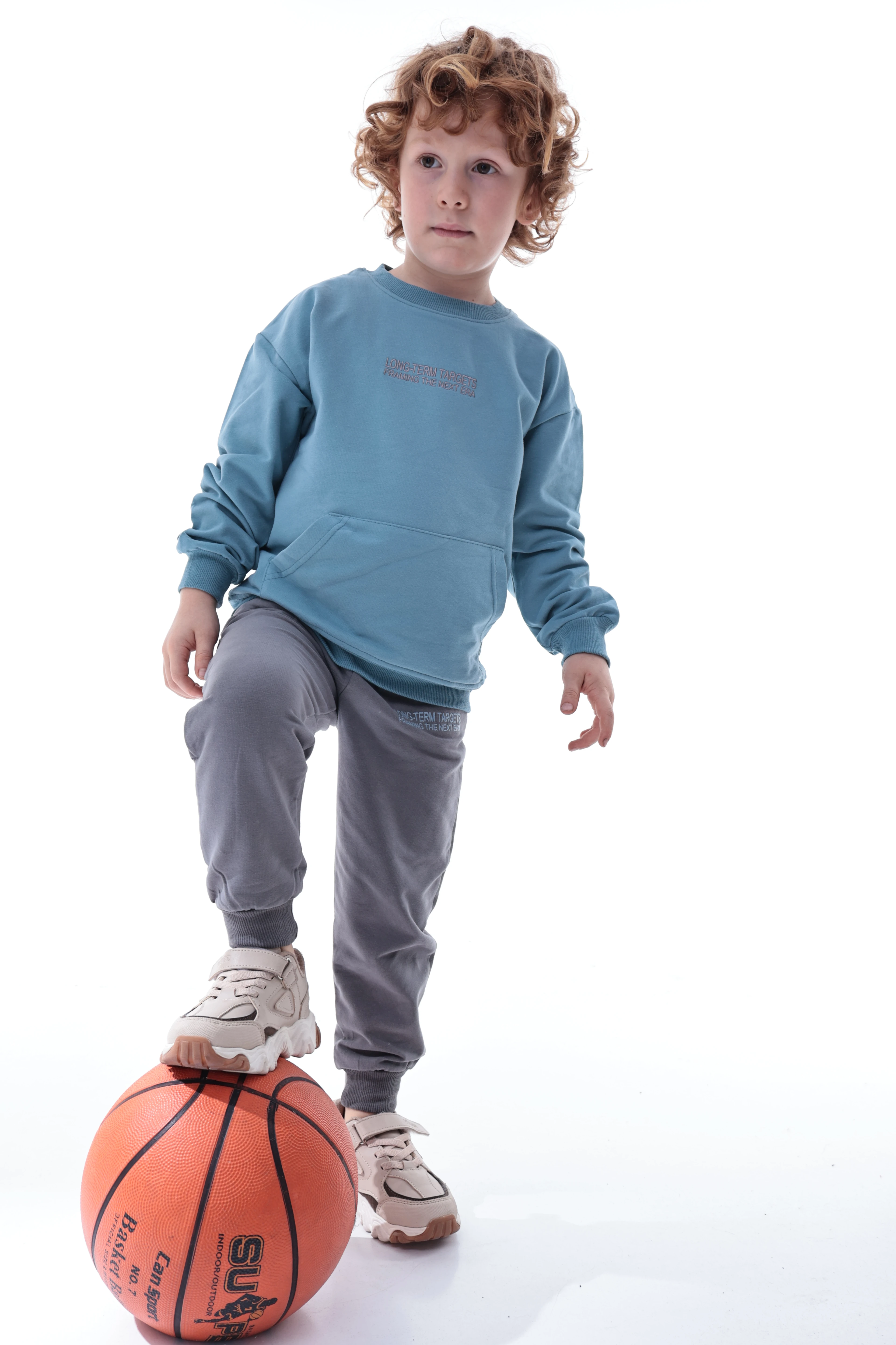 Erkek Çocuk Mavi Polar Eşofman Takımı | Yumuşak Kumaş Kapüşonlu Sweat & Rahat Jogger Alt