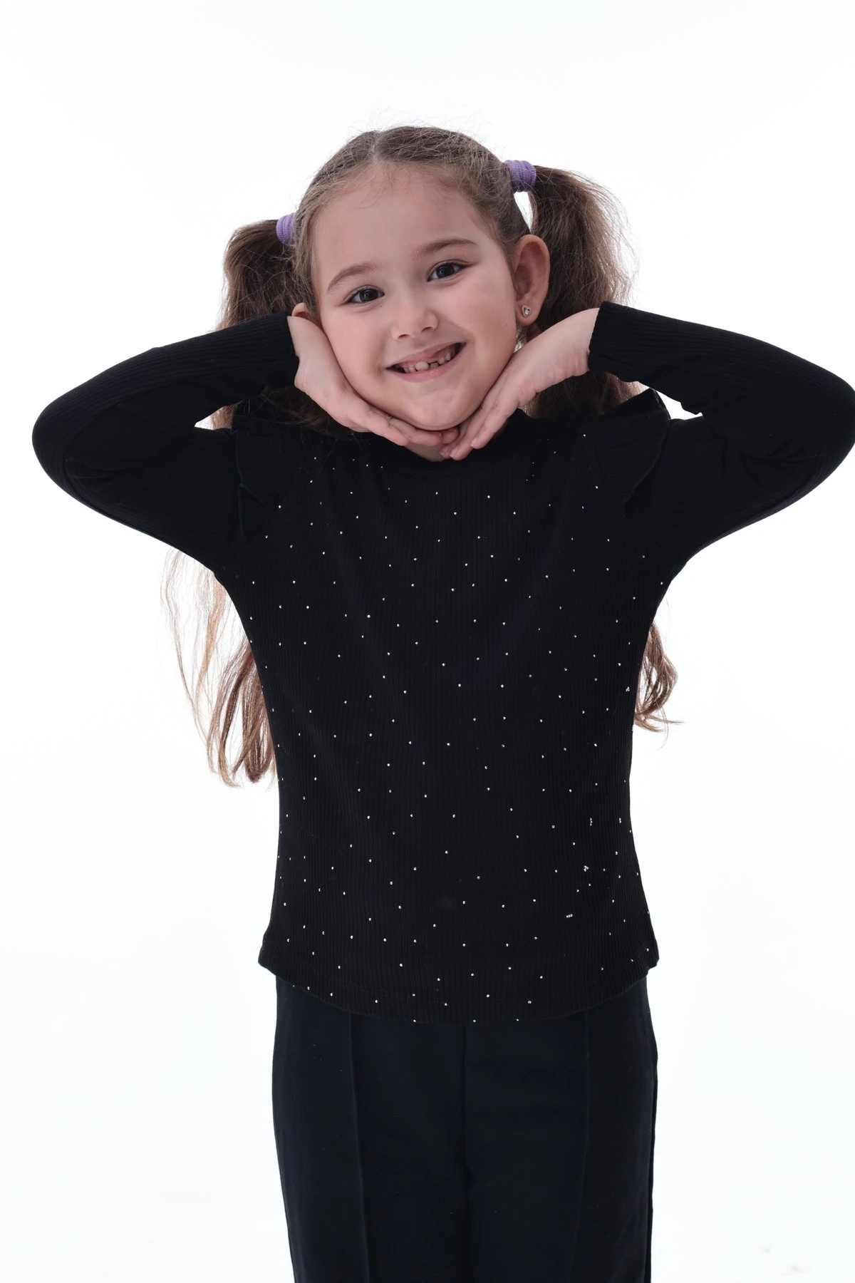 Kız Çocuk Taş Detaylı Uzun Kollu Ribana Tişört –Esnek Rahat Kumaş, Şık ve Günlük Kullanıma Uygun Üst