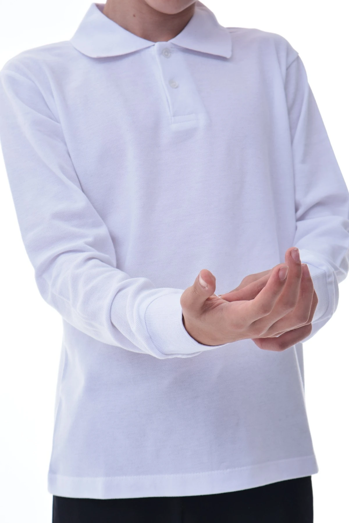 Erkek Çocuk Beyaz Uzun Kollu Polo Yaka Tişört – Pamuklu Rahat Günlük Çocuk Üst