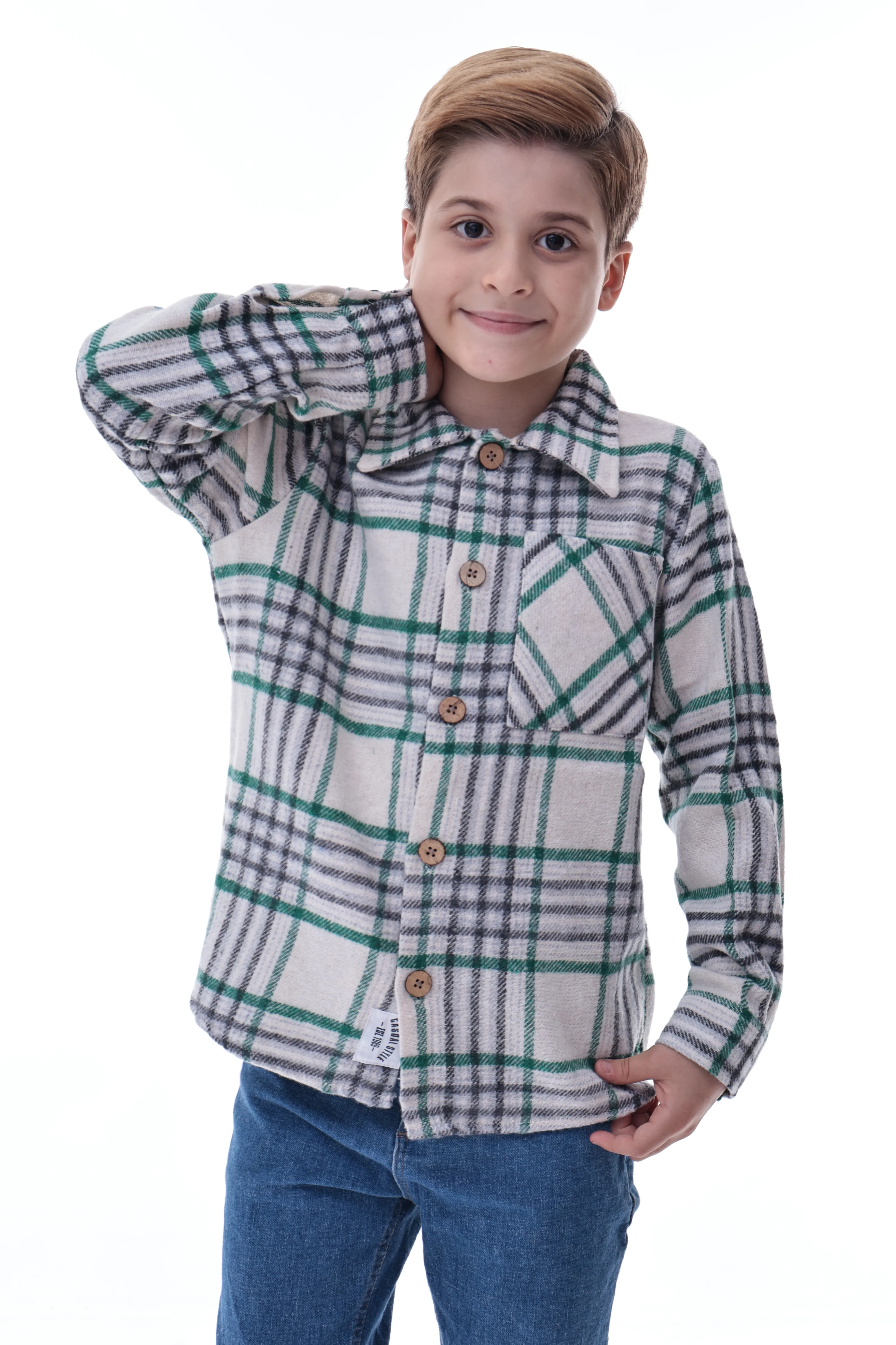 Ekose Desenli Erkek Çocuk Oduncu Gömlek Rahat Kalıp Düğmeli