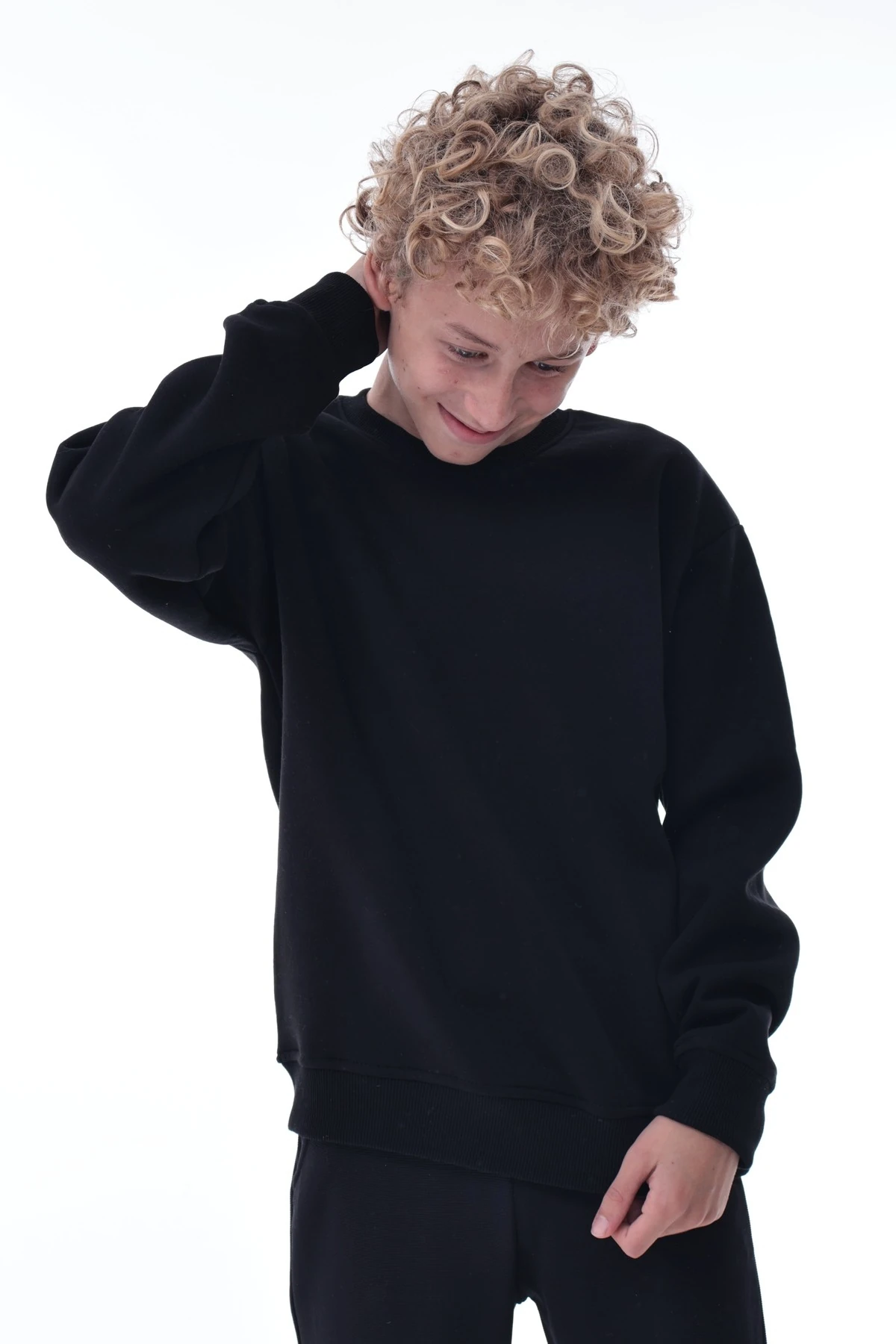 Siyah Erkek Çocuk Sweat – Pamuklu Rahat Kalıp Basic Uzun Kollu