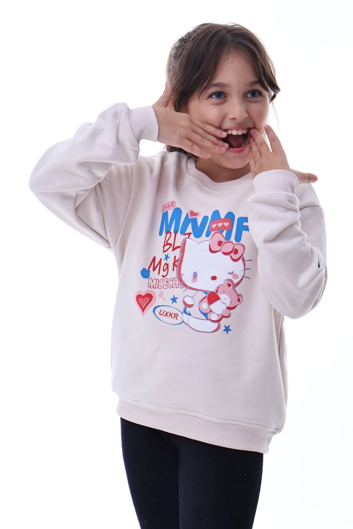 Kız Çocuk Karakter Baskılı Bej Sweatshirt – Yumuşak ve Rahat