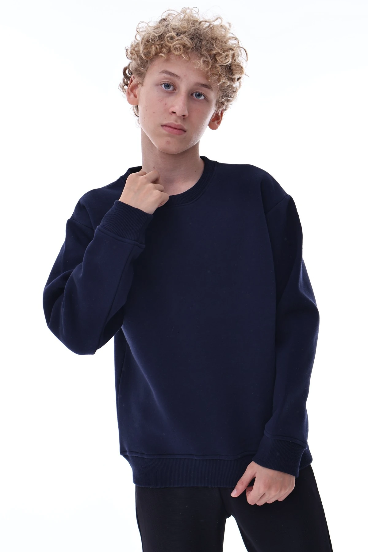 Lacivert Erkek Çocuk Sweat – Pamuklu Rahat Kalıp Basic Uzun Kollu