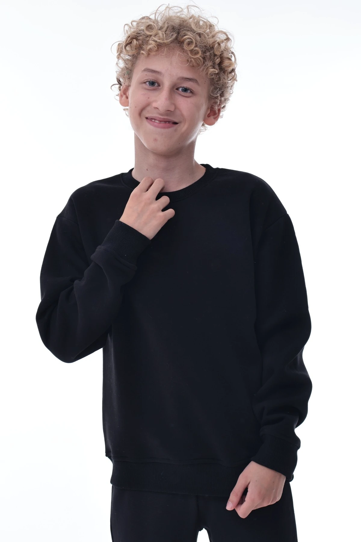 Siyah Erkek Çocuk Sweat – Pamuklu Rahat Kalıp Basic Uzun Kollu