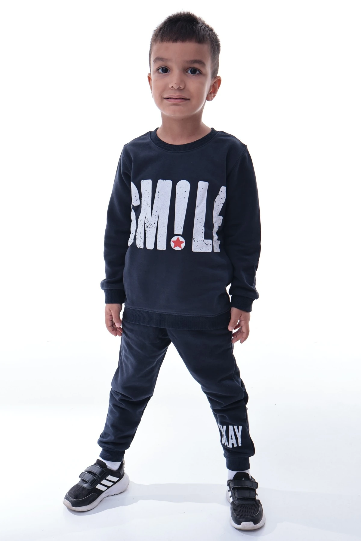 Erkek Çocuk Eşofman Takımı Smile Baskılı | Rahat Spor Üst Alt Takım | Günlük Kombin
