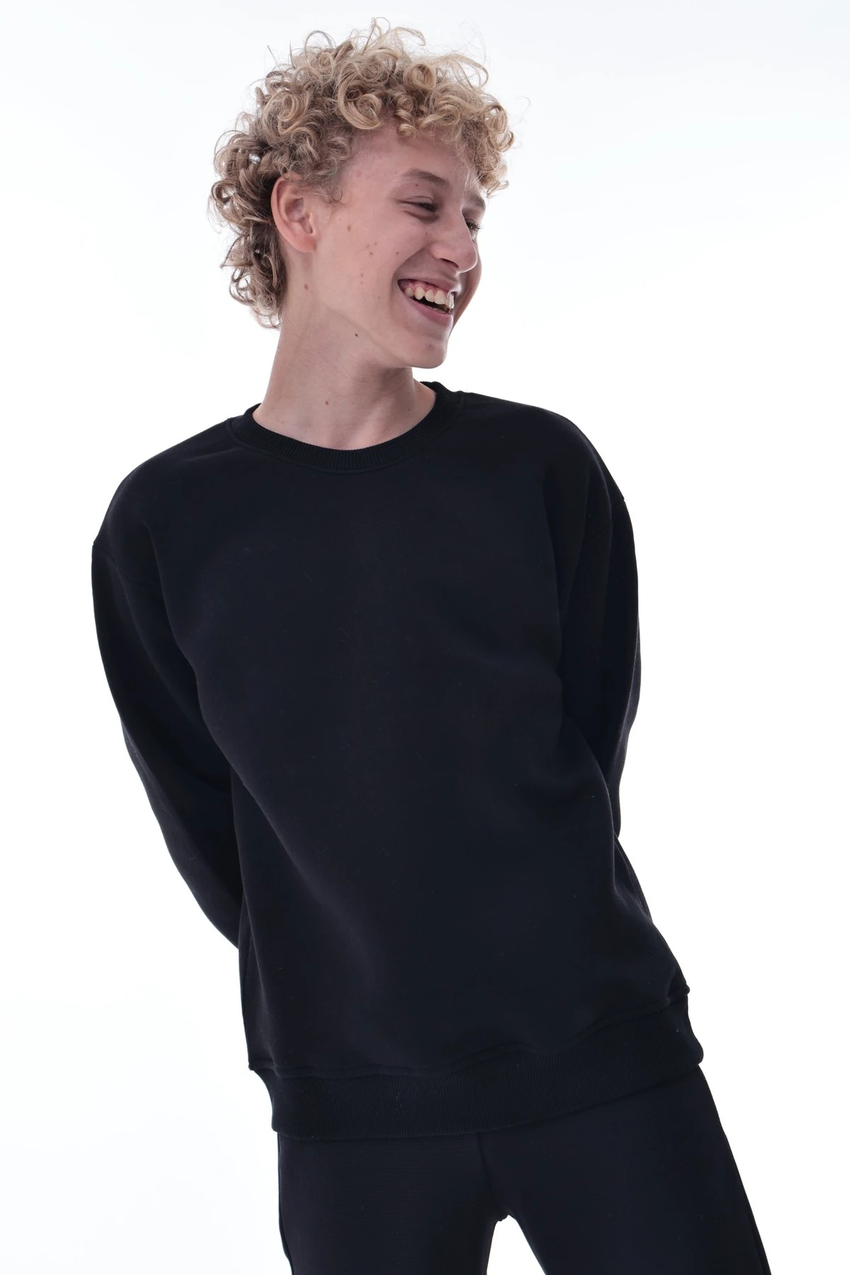 Siyah Erkek Çocuk Sweat – Pamuklu Rahat Kalıp Basic Uzun Kollu