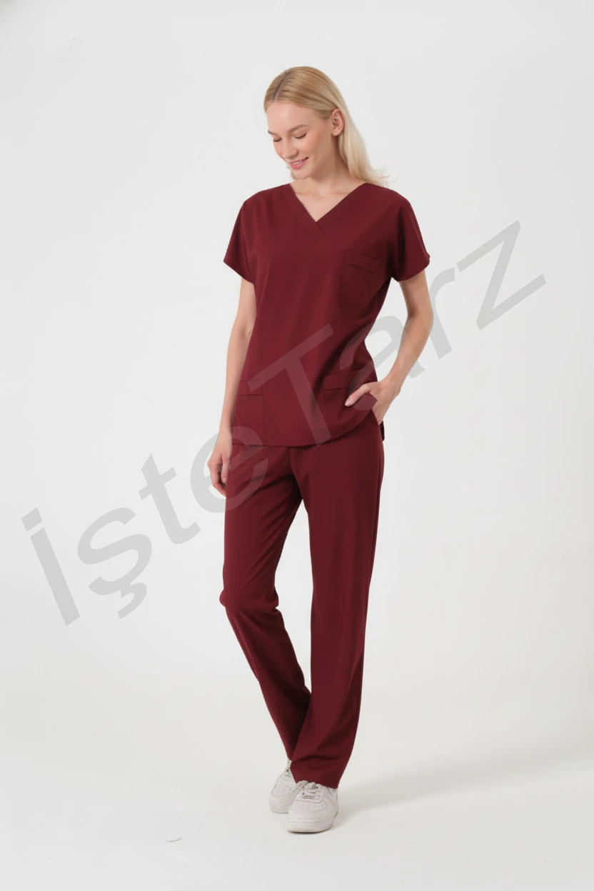 Kadın Doktor/Hemşire Forması Bordo