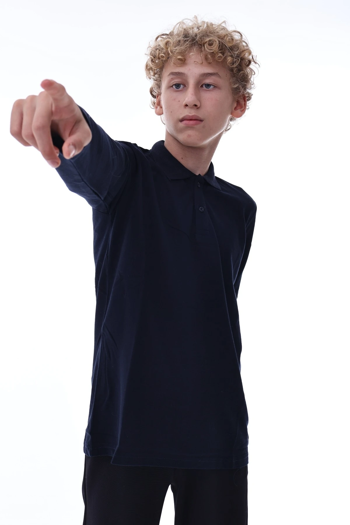 Erkek Çocuk Lacivert Uzun Kollu Polo Yaka Tişört – Pamuklu Rahat Günlük Çocuk Üst