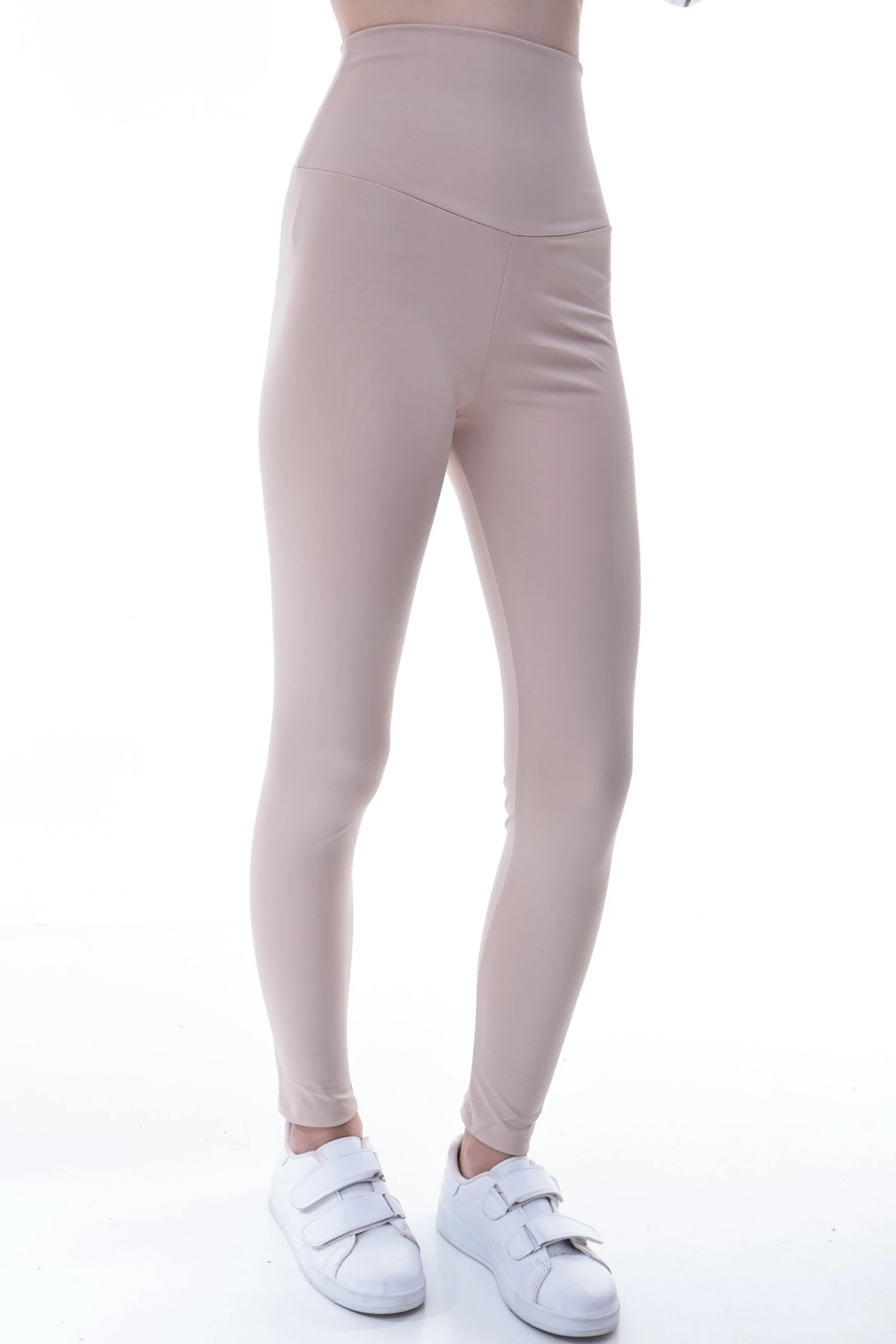 Kız Çocuk Krem Yüksek Bel Toparlayıcı Tayt – Esnek Likralı Spor Tayt 7-16 Yaş