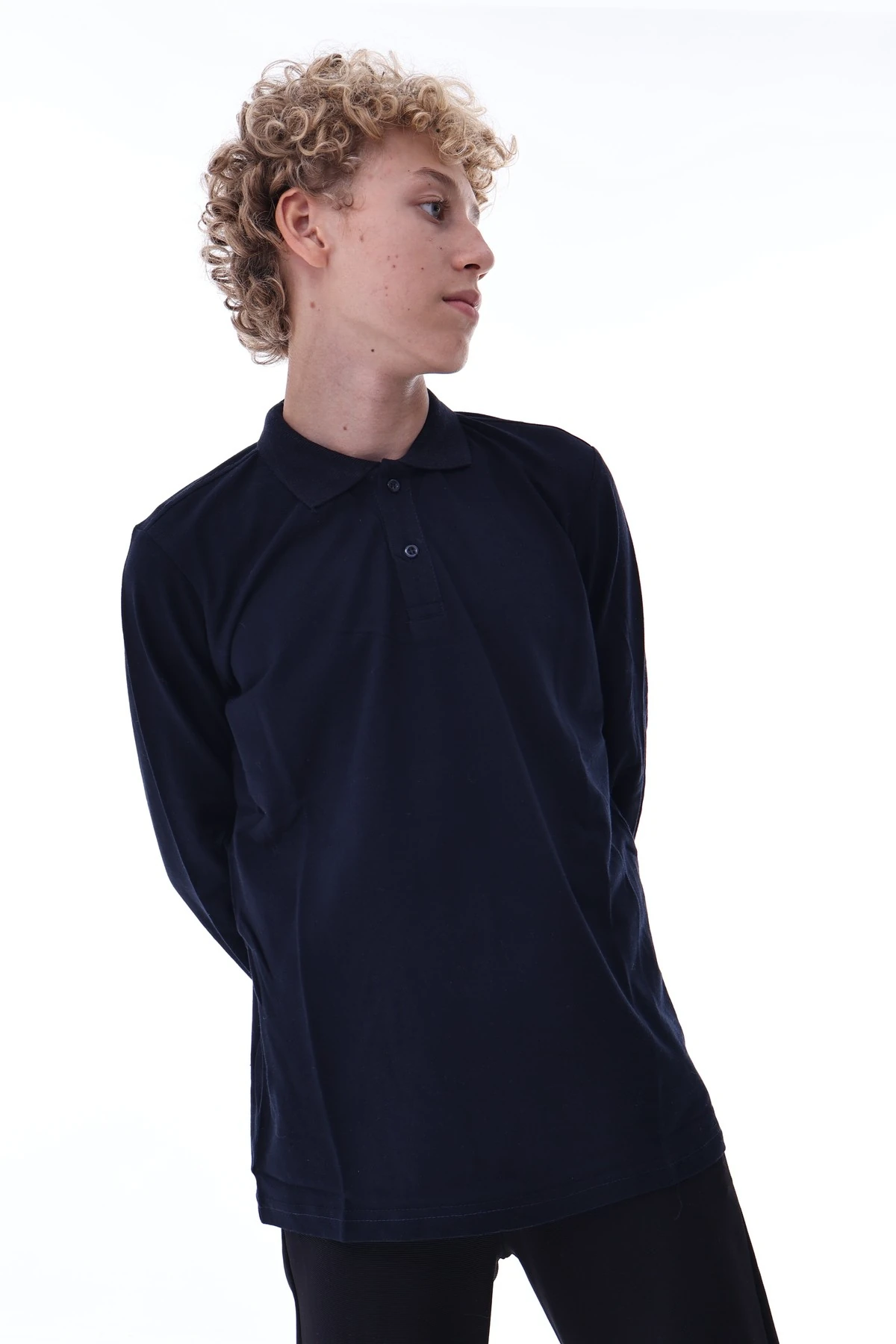 Erkek Çocuk Lacivert Uzun Kollu Polo Yaka Tişört – Pamuklu Rahat Günlük Çocuk Üst