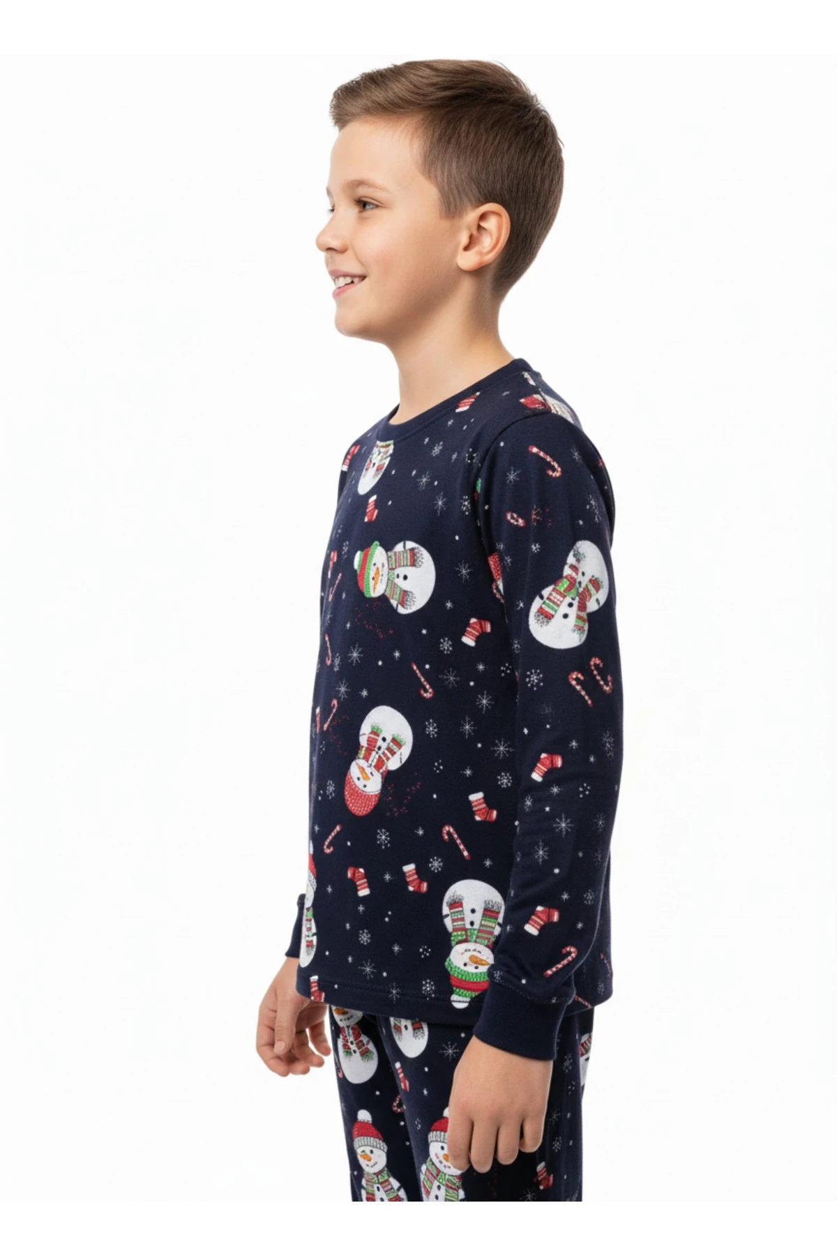 Erkek Çocuk Pamuklu Pijama Takımı – Noel Yılbaşı Desenli Yumuşak Kumaş %100 Pamuk