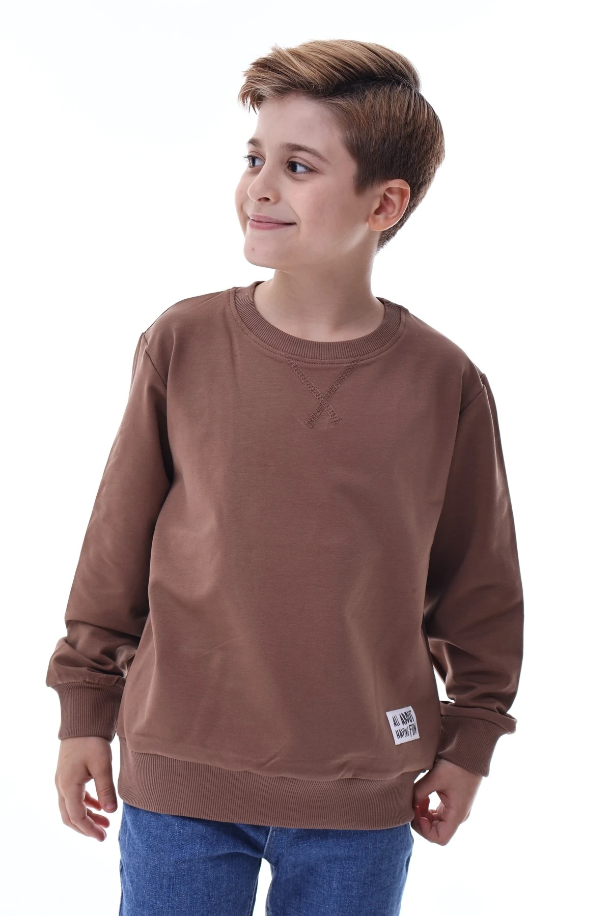Basic Erkek Çocuk Sweatshirt Rahat Kalıp %100 Pamuk Günlük