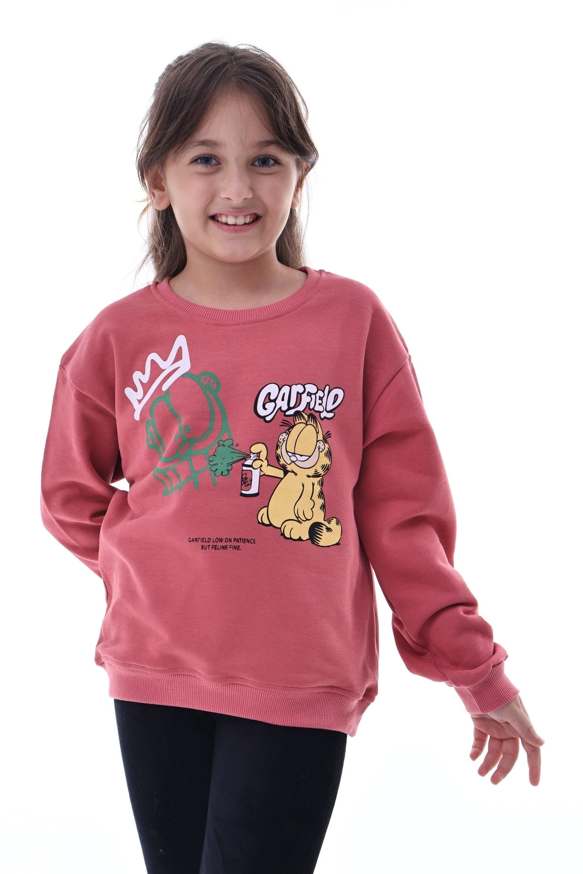Kız Çocuk Garfield Baskılı Pembe Sweatshirt – Rahat ve Eğlenceli
