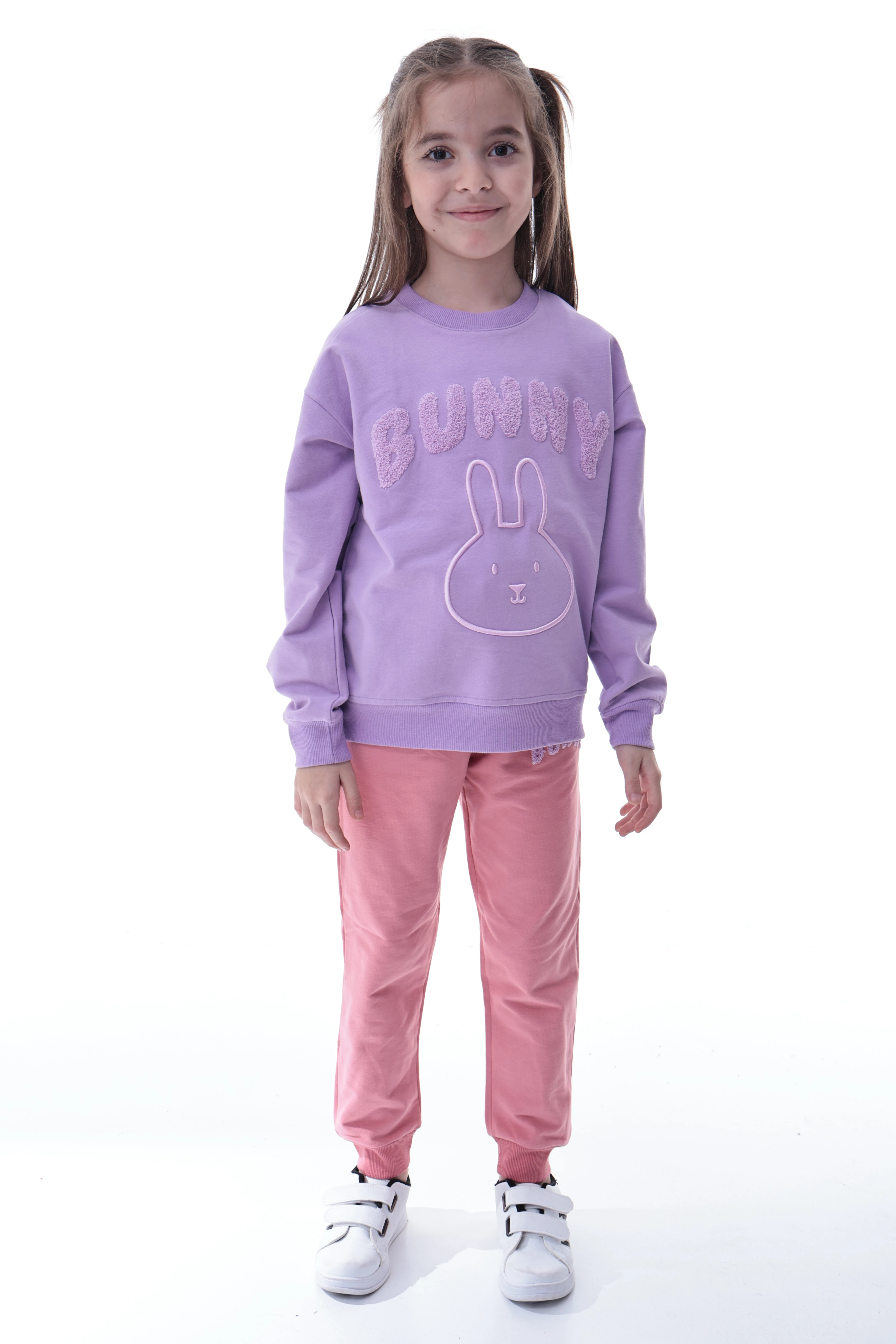 Kız Çocuk Kabartma Ayıcık Desenli Polar Eşofman Takımı – Rahat ve Yumuşak Kumaş