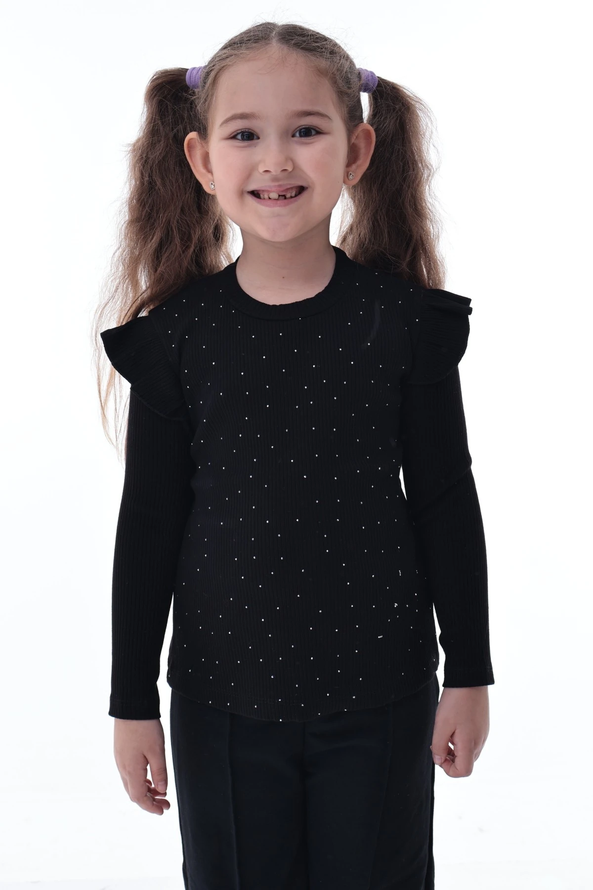 Kız Çocuk Taş Detaylı Uzun Kollu Ribana Tişört –Esnek Rahat Kumaş, Şık ve Günlük Kullanıma Uygun Üst