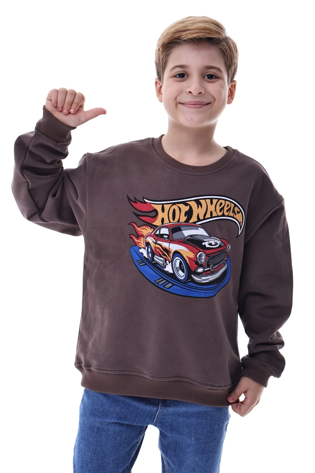 Kahverengi Erkek Çocuk Baskılı Sweatshirt