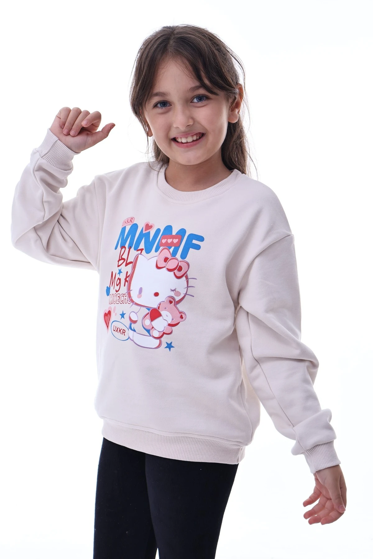 Kız Çocuk Karakter Baskılı Bej Sweatshirt – Yumuşak ve Rahat