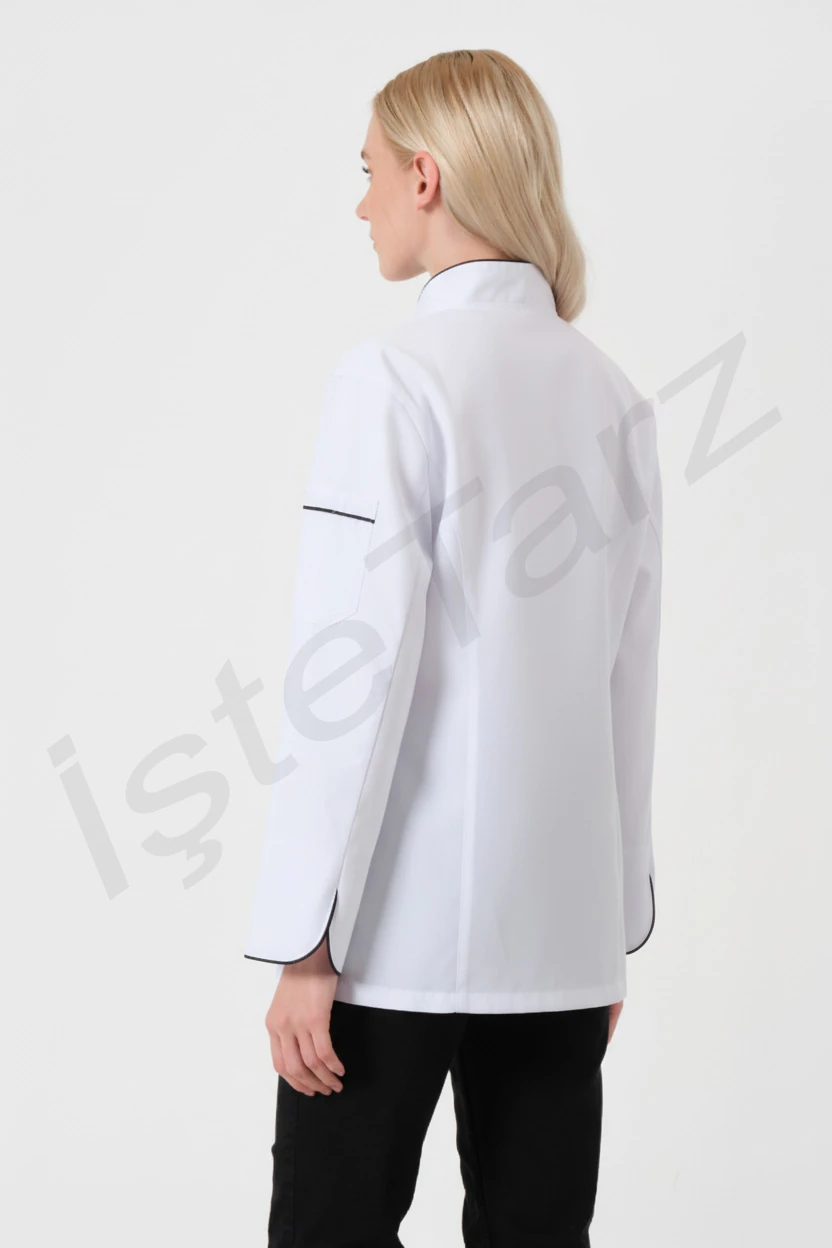 Biyeli Kruvaze Yaka Aşçı Ceketi - Beyaz