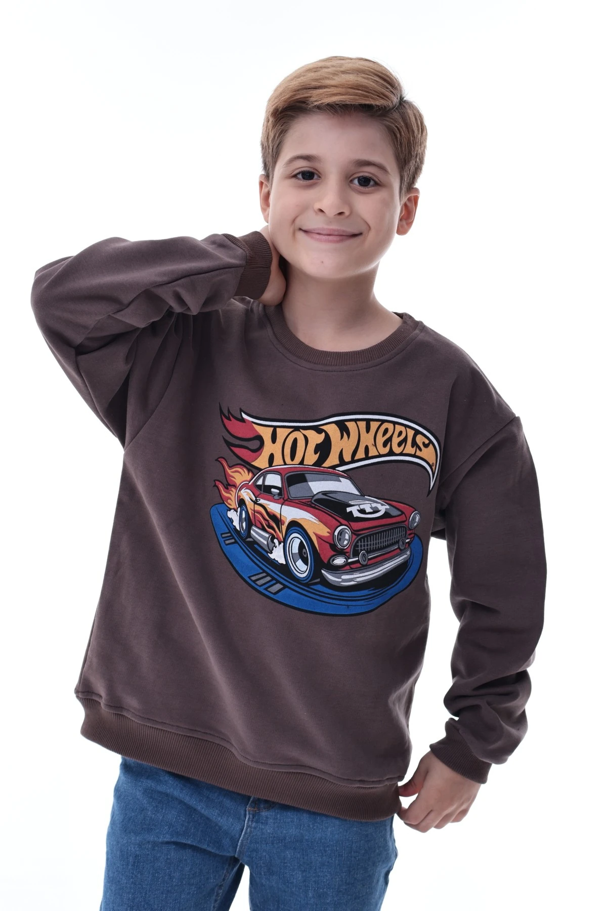 Kahverengi Erkek Çocuk Baskılı Sweatshirt