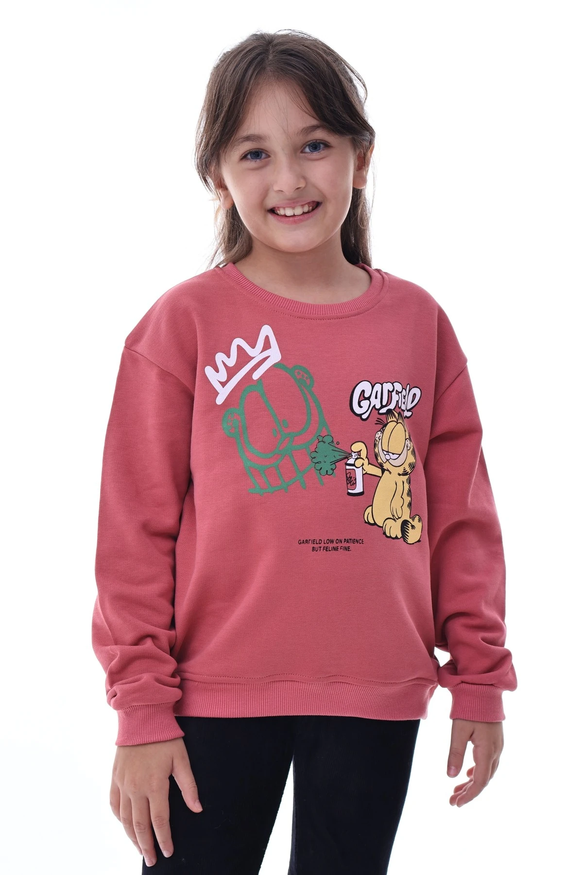 Kız Çocuk Garfield Baskılı Pembe Sweatshirt – Rahat ve Eğlenceli