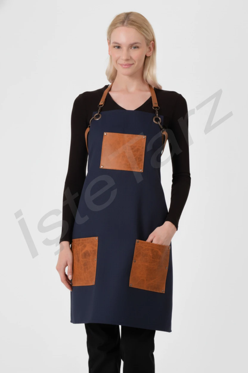 Deri Cepli Gabardin Önlük - Lacivert