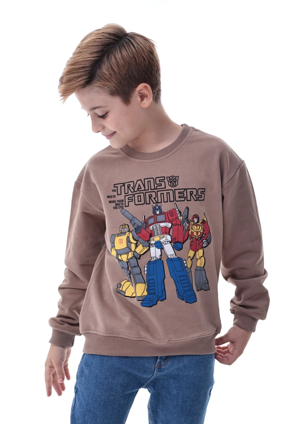 Kahverengi Erkek Çocuk Transformers Baskılı Sweatshirt