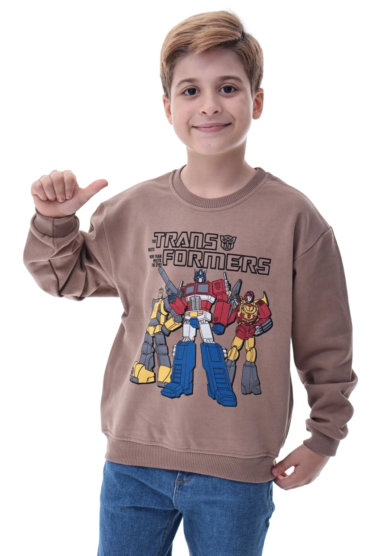 Kahverengi Erkek Çocuk Transformers Baskılı Sweatshirt