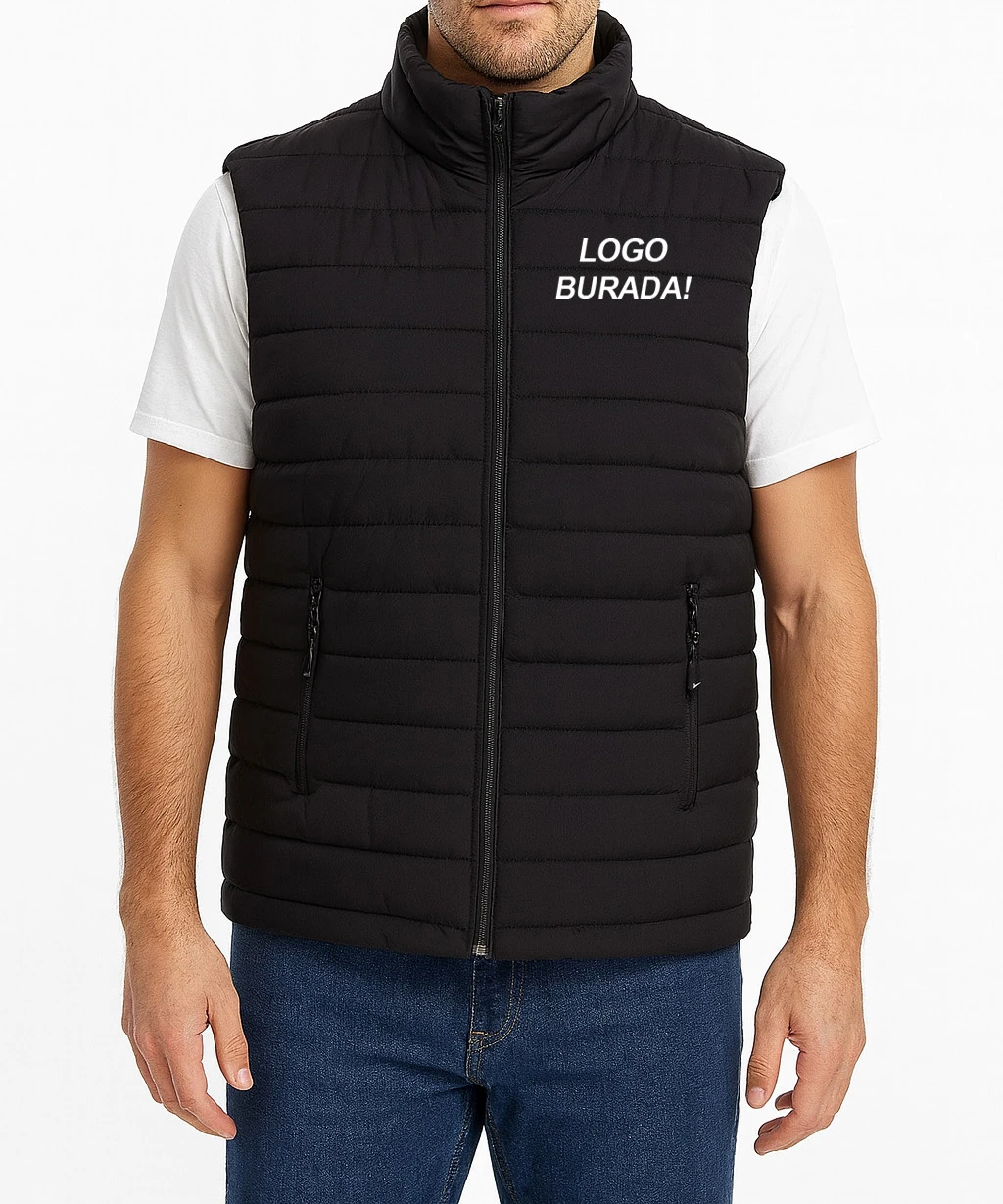 Siyah Yelek - İçi Polar / Nakış Baskılı