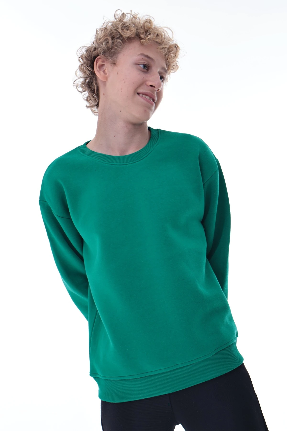 Yeşil Erkek Çocuk Sweat – Pamuklu Rahat Kalıp Basic Uzun Kollu
