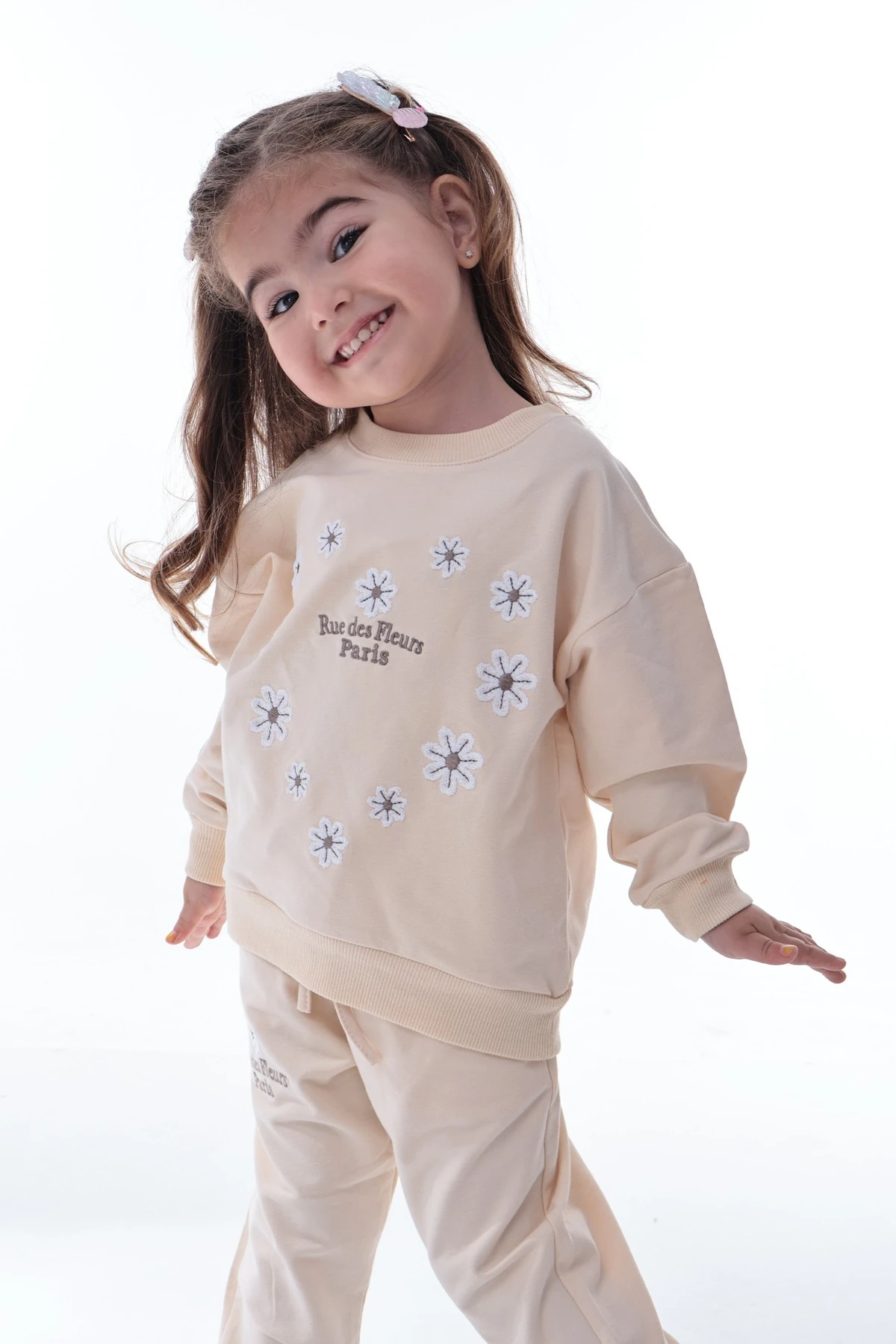 Kız Çocuk Pamuklu Eşofman Takımı – Pamuklu Çiçek Nakışlı Model