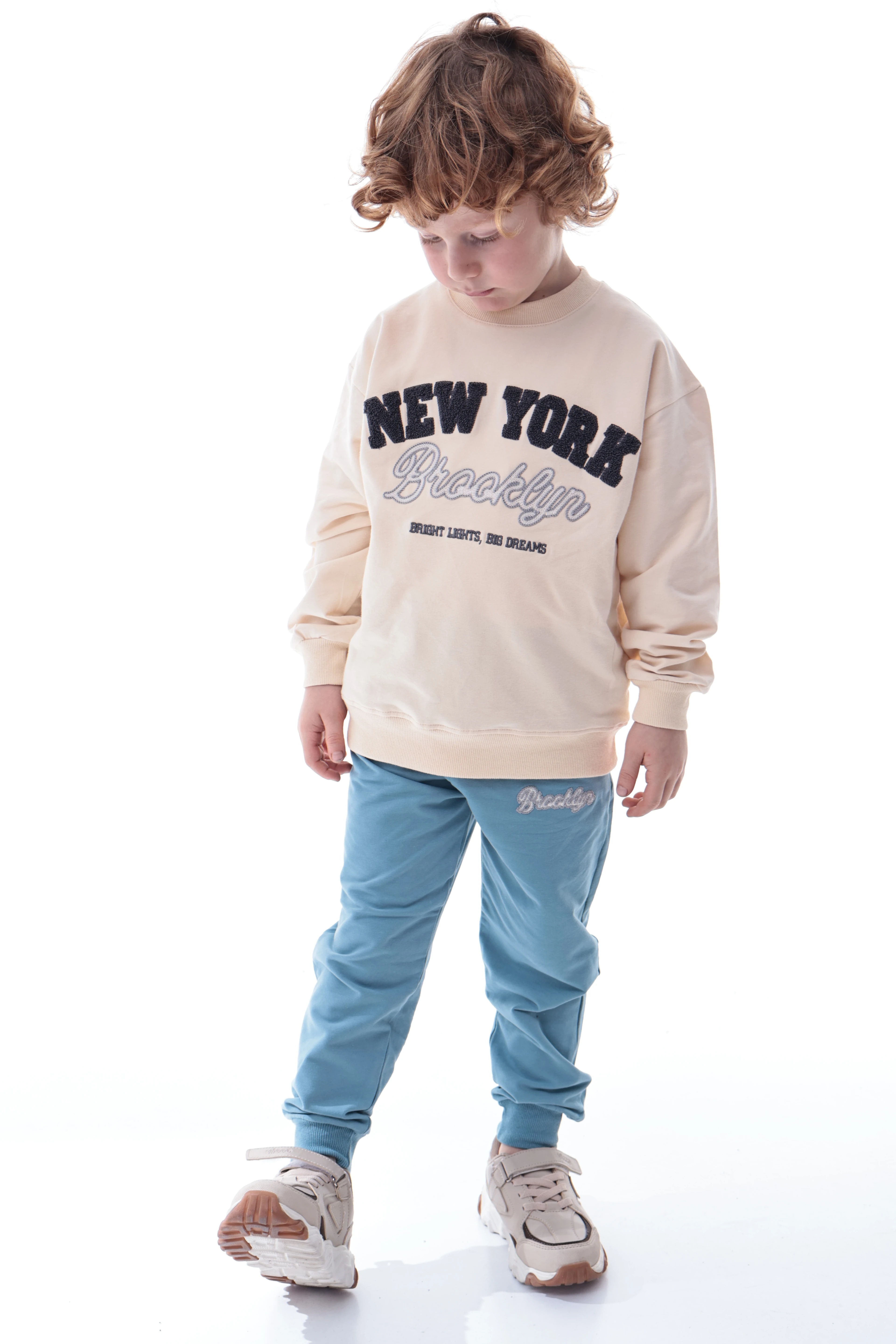 Erkek Çocuk New York Brooklyn Baskılı Eşofman Takımı – Rahat Kalıp, Yumuşak Kumaş, 2’li Sweat